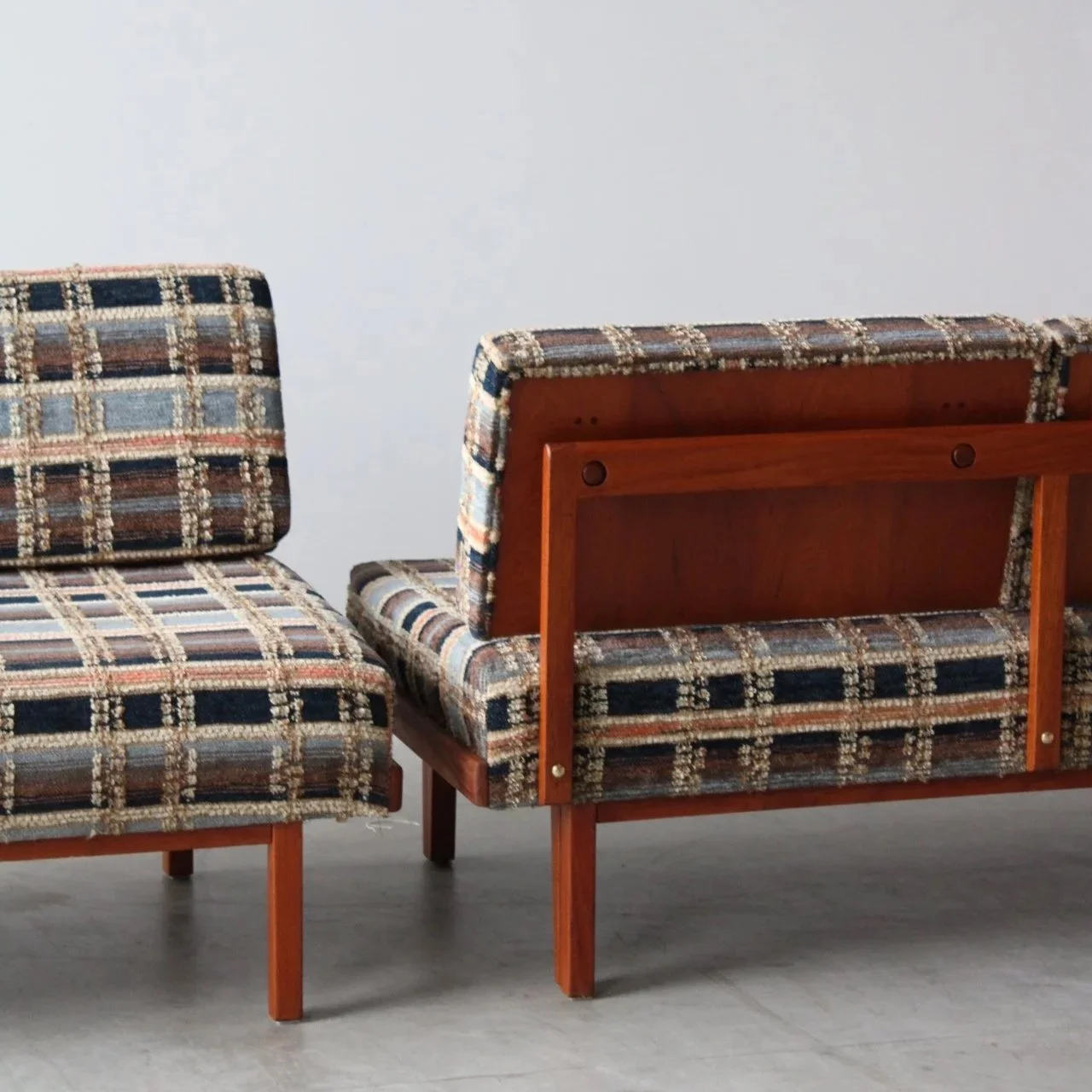 Mid century plaid teak sofa/daybeds