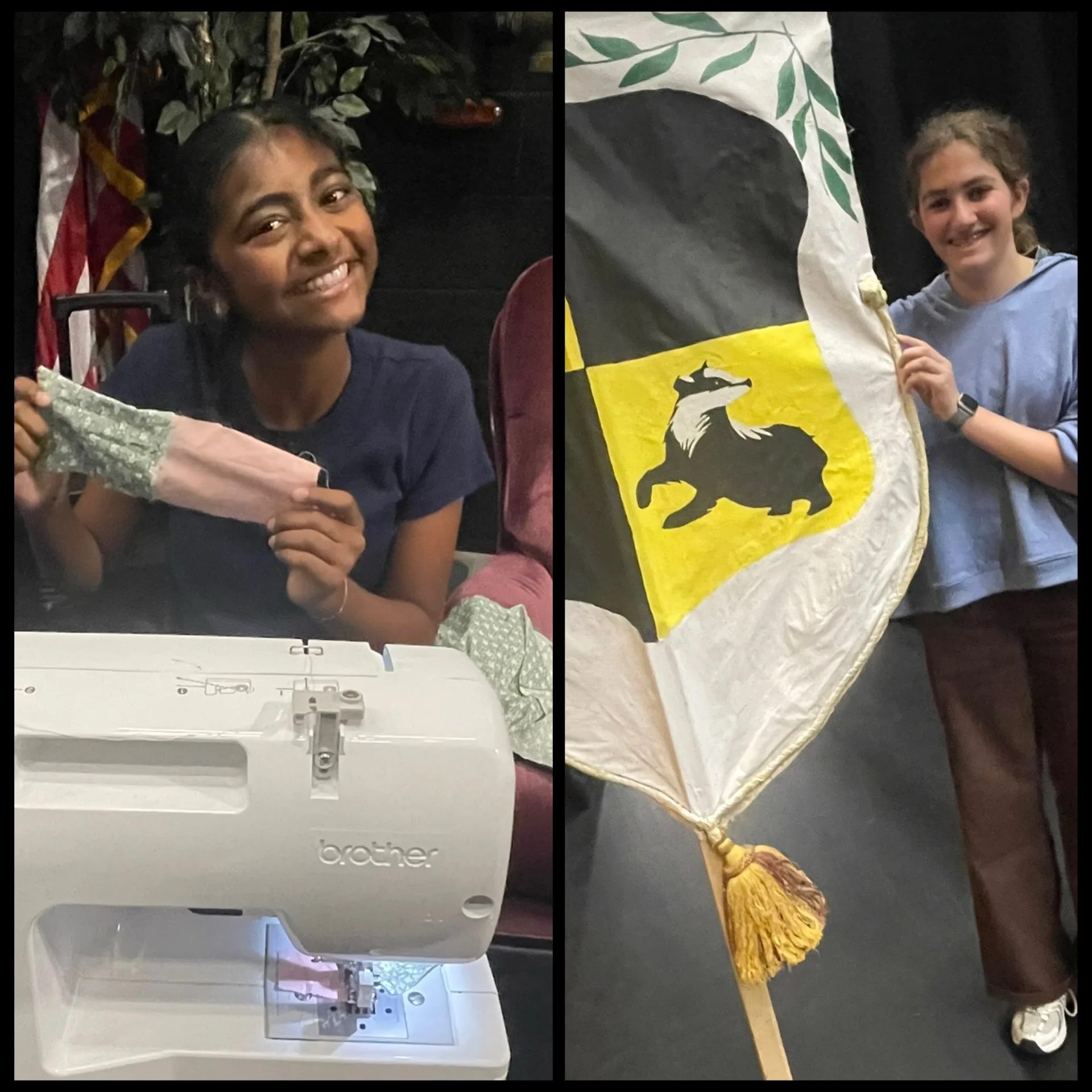 Check out Saanvi and Hannah- learning to sew and bringing a badger banner to life&hellip; just a normal Tuesday in second period during Tech Theatre!