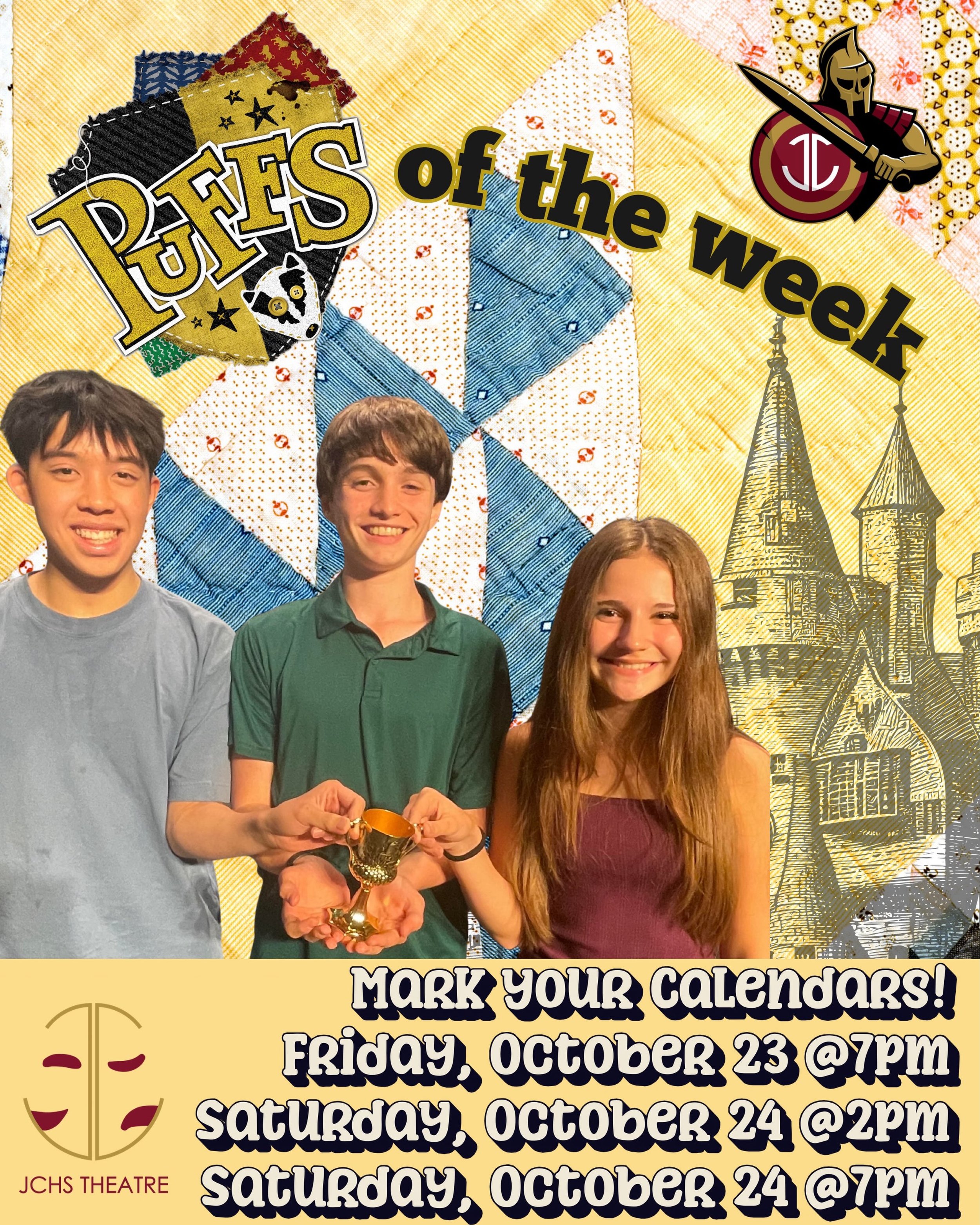 Getting a little fancy with our second installment of &ldquo;PUFFS of the WEEK&rdquo;! 

This week we are recognizing three people who are making our show amazing onstage and off! 
 
Aidan is both our Production Stage Manager and Lighting Designer. H