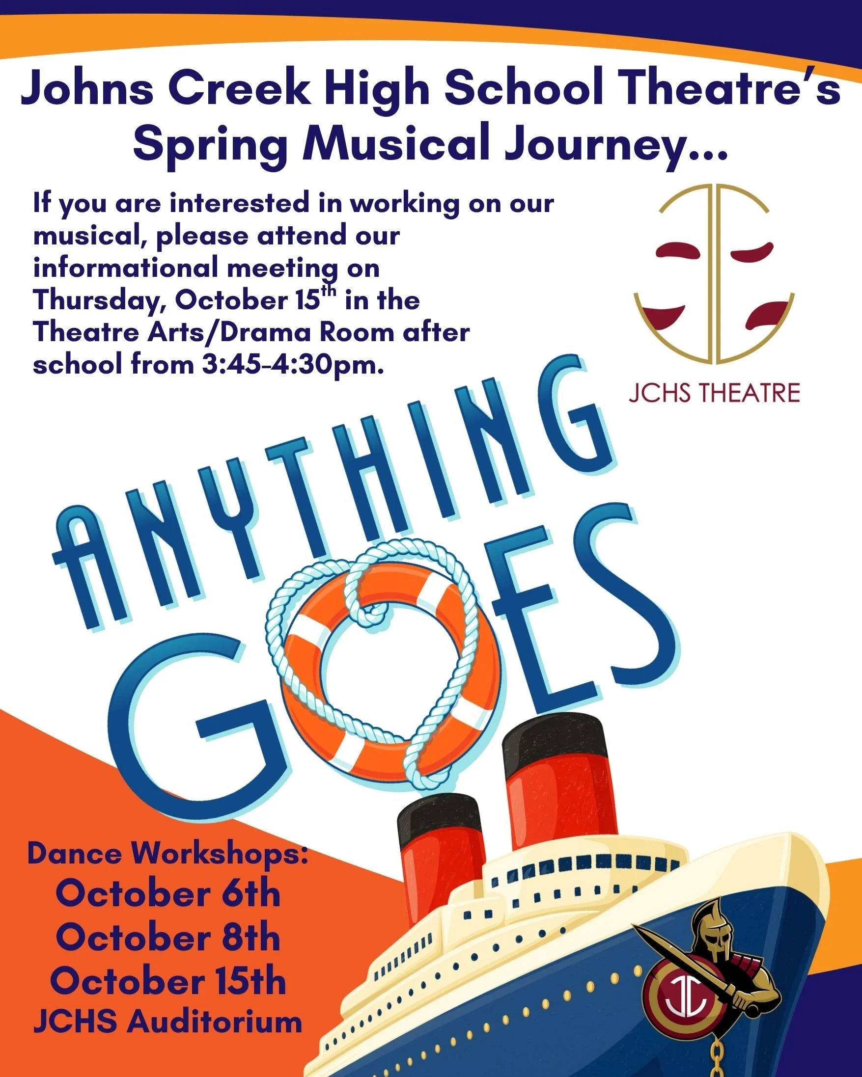 It's almost time to set sail for this year's musical: Anything Goes. Set in 1934 aboard the luxury cruise liner, the S.S. American, on its journey from New York to London, this madcap musical comedy is full of mistaken identity, love triangles, and, 