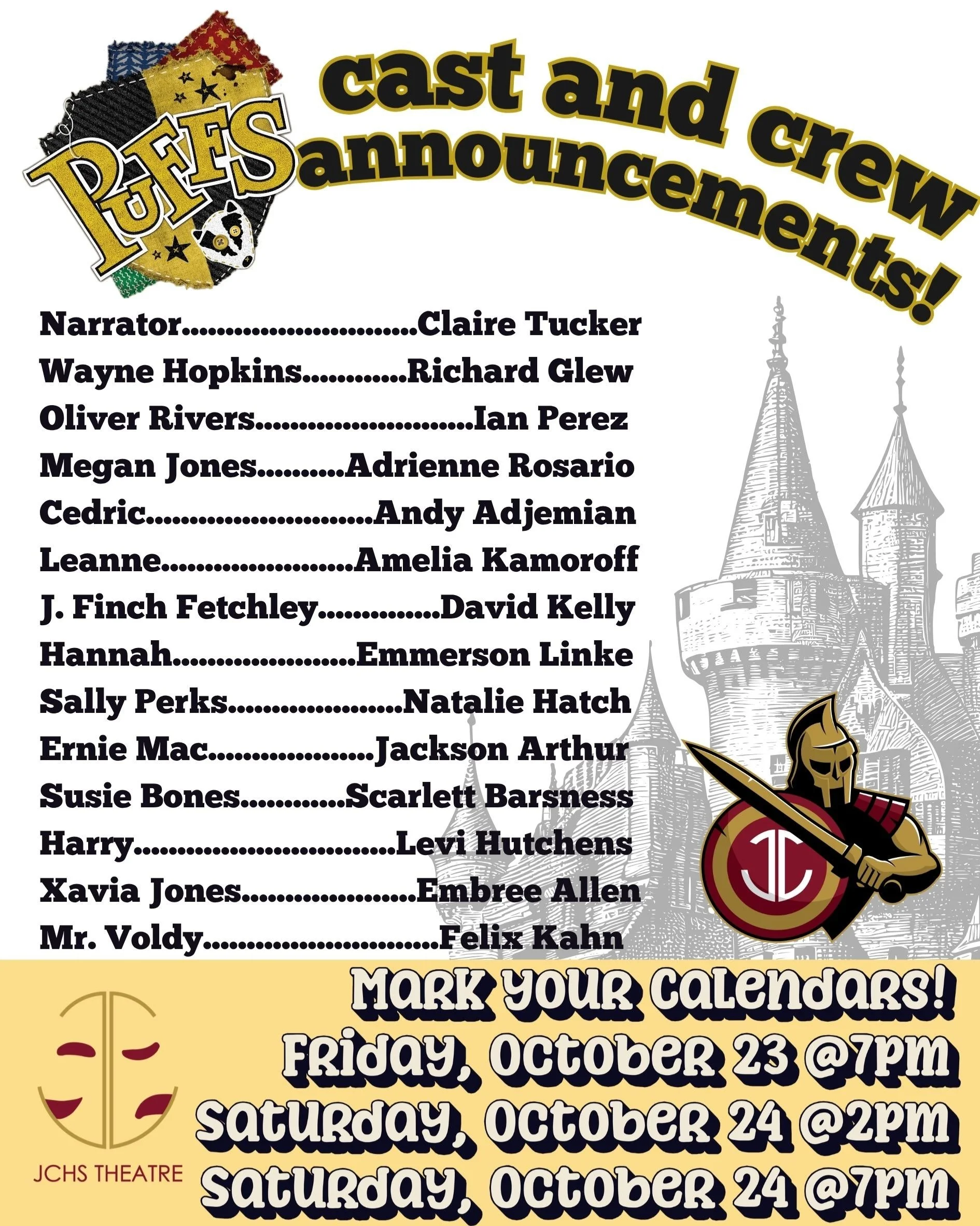 These JCHS Theatre students are excited to share the story of the PUFFS, one of four wizard student groups at a certain school of magic and magic. 💛

Meet the cast and crew bringing our very first production of the year to life!

You&rsquo;ll have T