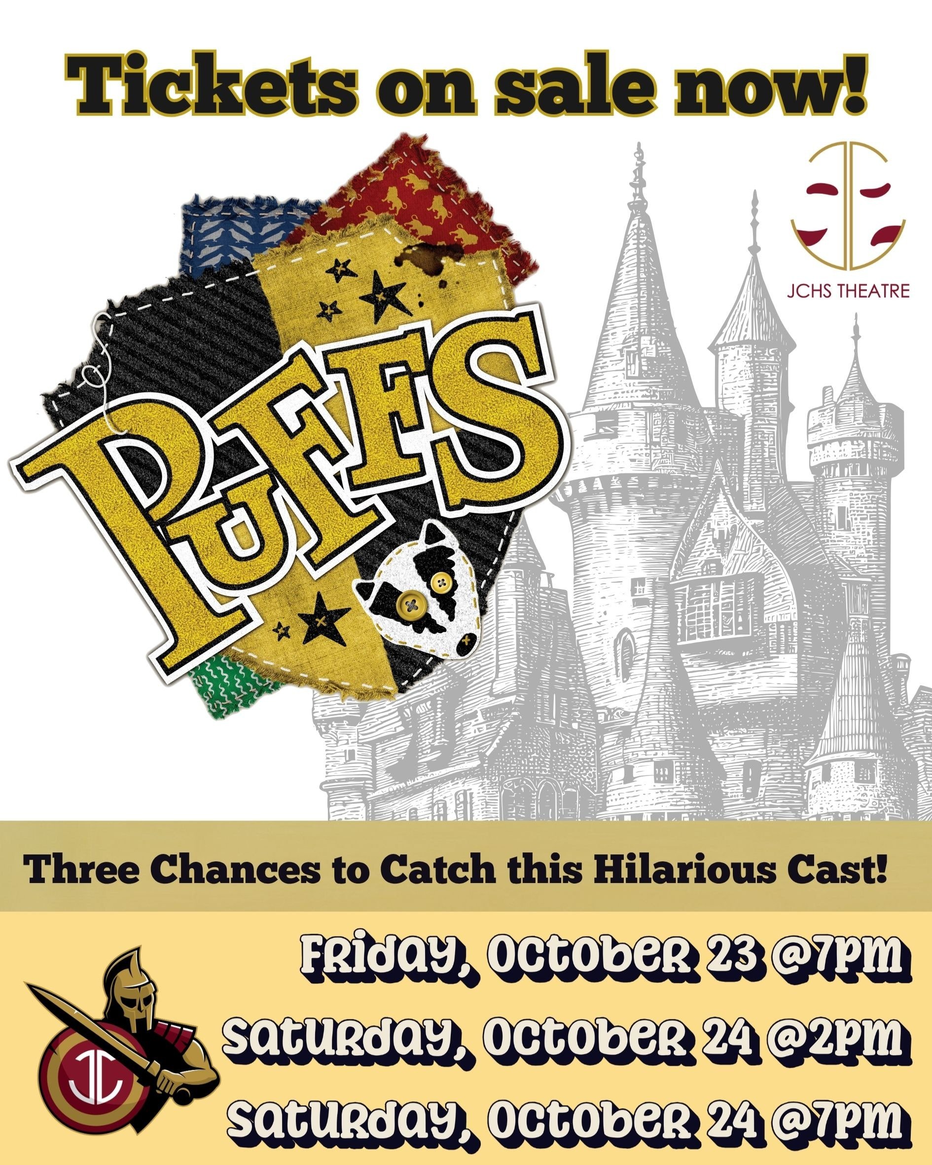 Link for tickets in our bio! Don't miss your chance to catch this fast paced hilarious look at 7 years at a certain school of magic and magic through the lens of the PUFFS. 

#jchsgladiators #theatre #puffstheplay