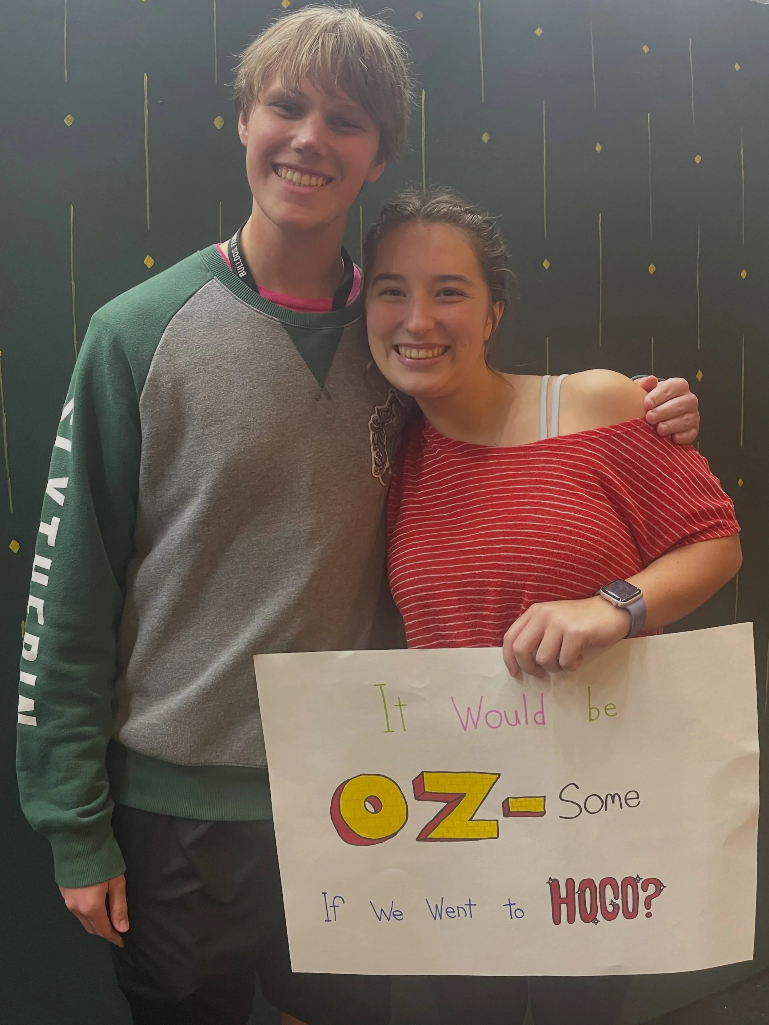 You GUYS! This time the Cowardly Lion used his bravery to ask Dorothy to HOCO! OZ-some!!!

Nodding towards their roles in last spring&rsquo;s student directed one acts, our Headmaster/Dragon will be talking our Professor Turban/Death Buddy to HOCO! 
