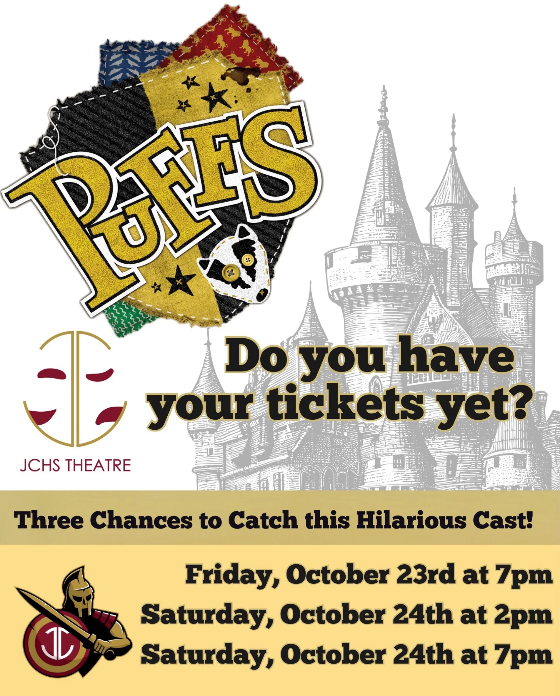 Get your tickets for this magical experience on our website- link in bio! You have three chances to catch this hilarious cast in action and you don&rsquo;t wanna miss it!!

#jchsgladiators #puffsplay #thirdornothing