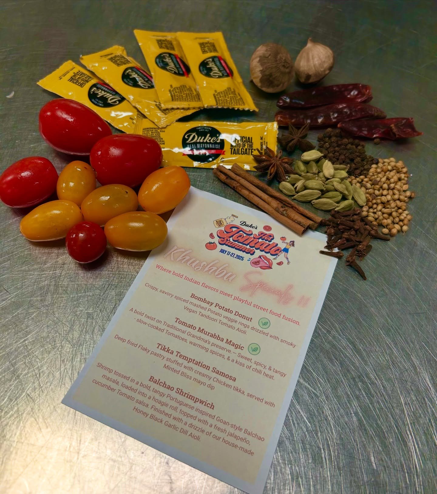 Duke’s Mayo, Locally grown Tomatoes, Spices, and serious street food vibes! 🌶️🍅🍤
Get ready for a flavor-packed ride with our Khushbu Specials — where bold Indian flavors meet playful global fusion!
✨ What are you trying first? The Bo