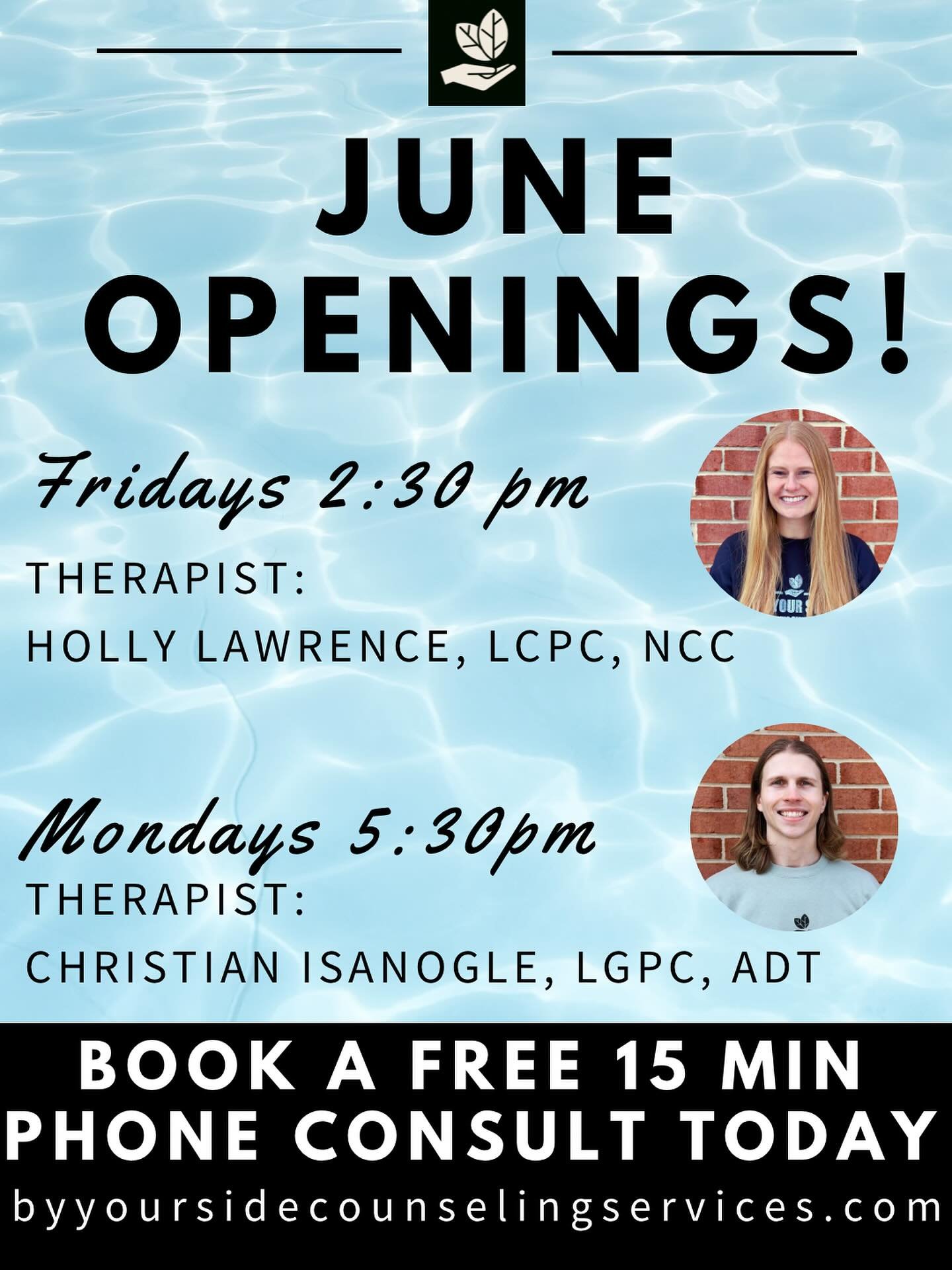 We have a few openings for anyone interested in starting services this June! ☀️ Contact us today! www.byyoursidecounselingservices.com