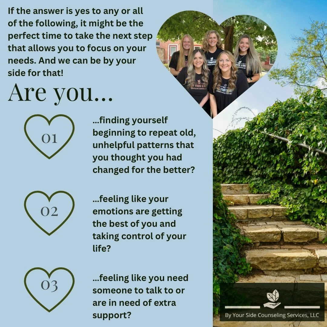 We would be happy to answer any of your questions about starting therapy. If you are ready to take the next step, please reach out to us today.

https://www.byyoursidecounselingservices.com