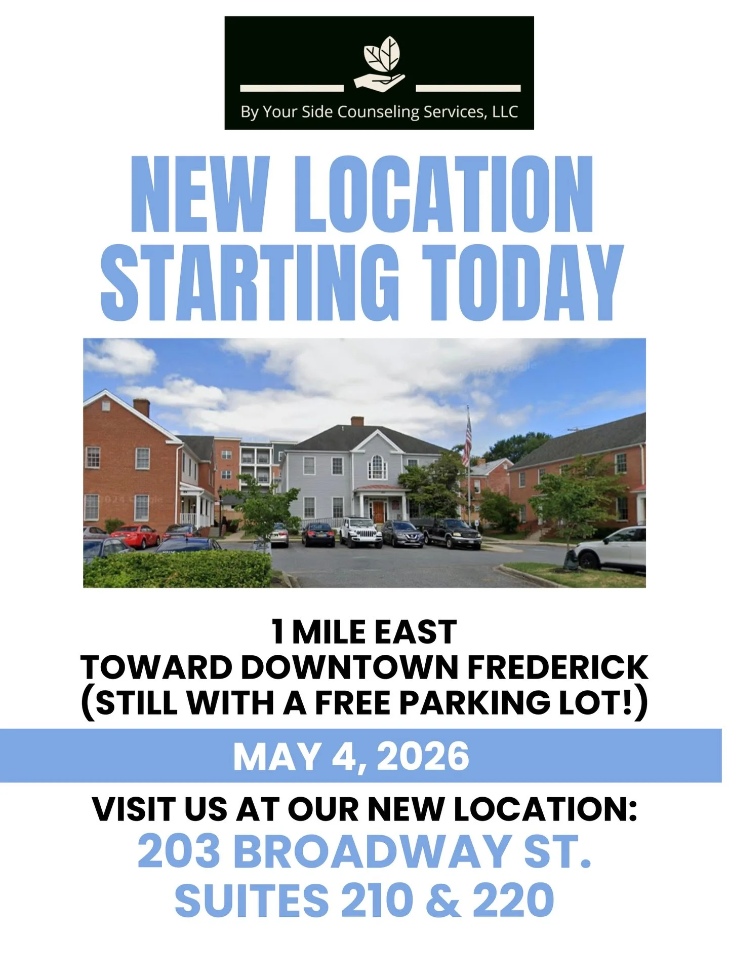 We are so excited to be in our new space to see our clients, starting TODAY! A big thank you to all of our friends and family who helped with the move. We hope you&rsquo;ll love it as much as we do! 

https://www.byyoursidecounselingservices.com/newl