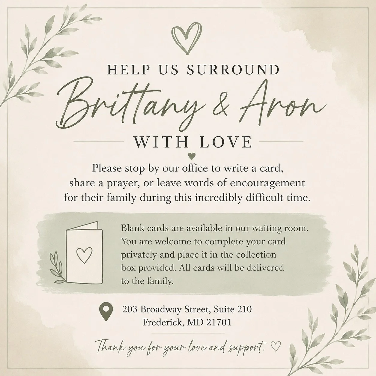 Many of you recently joined us in celebrating Brittany as she began her maternity leave in anticipation of welcoming her baby boy. With very heavy hearts, we share that Brittany and her husband, Aron, have experienced the heartbreaking loss of their 