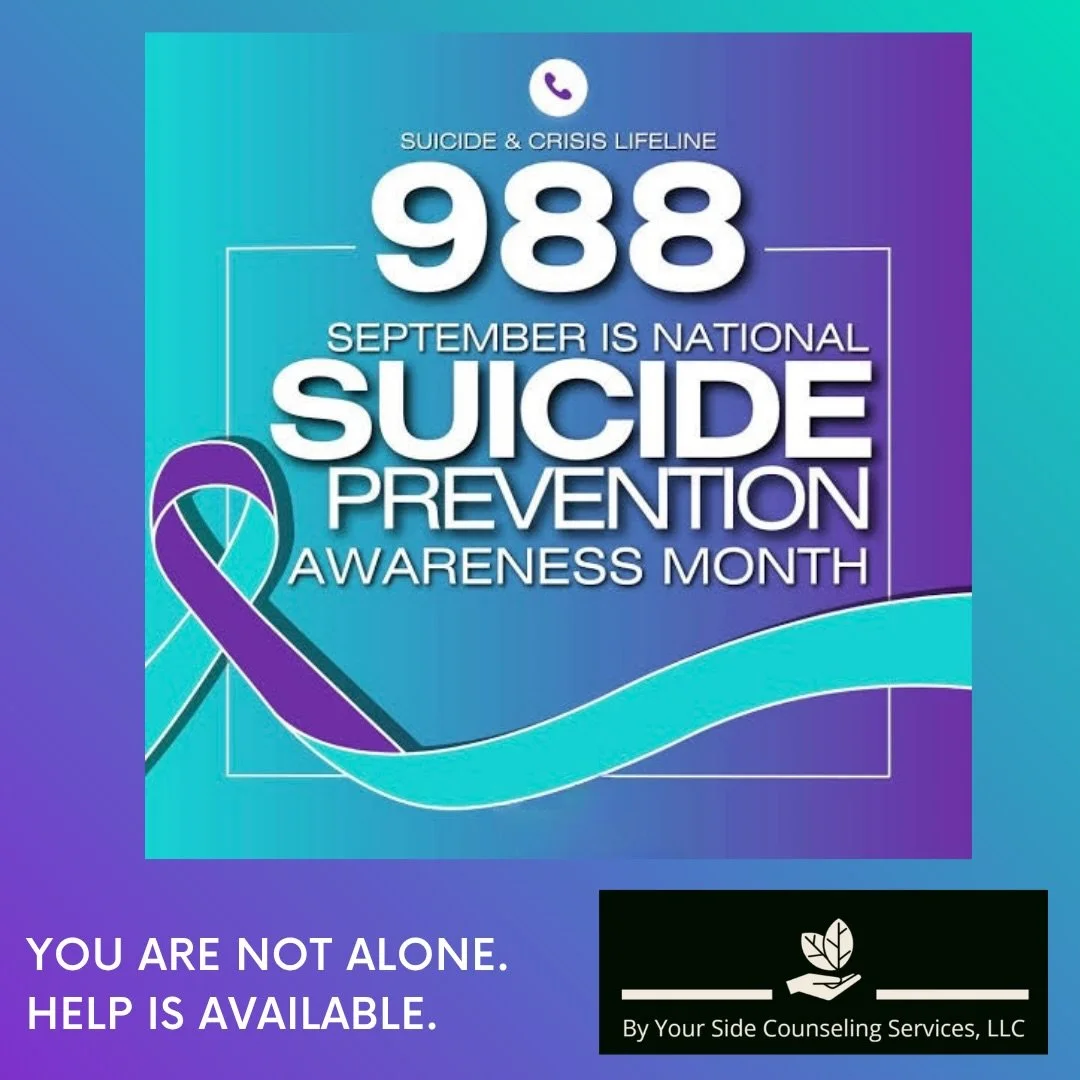 September is National Suicide Prevention Month. 🩵💜

At By Your Side Counseling Services, we believe connection matters and no one should feel alone.

In October, our team is joining Frederick&rsquo;s Out of the Darkness Walk with AFSP to raise awar
