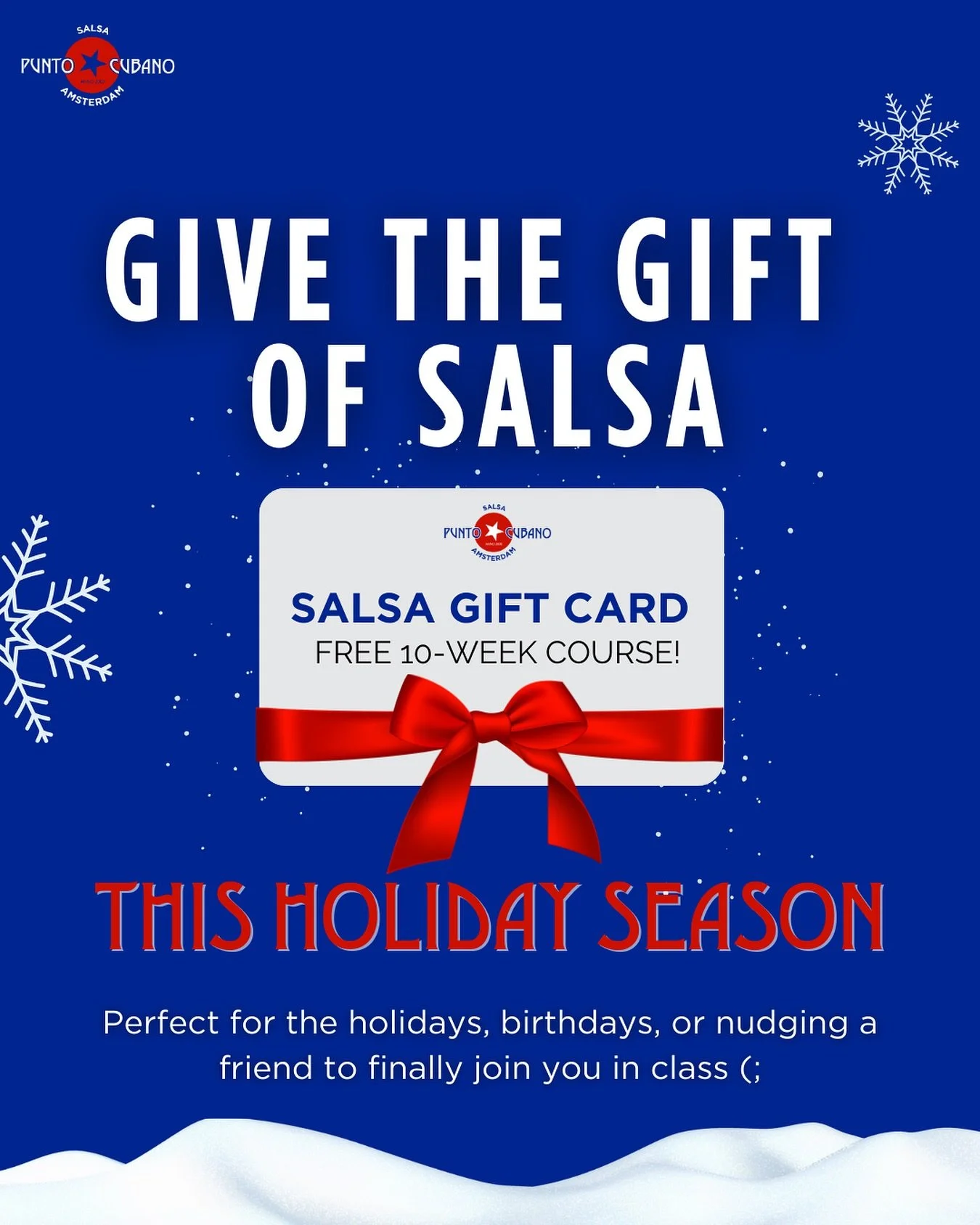 The best gifts create memories. ✨

Punto Cubano gift cards make it easy to give an experience instead of more stuff. This is great for the holidays, birthdays, or even getting a friend to join salsa with you! 💃🕺
Available now on our website 🎁

#Le