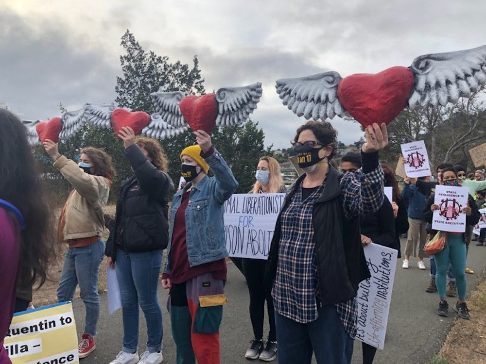 Image from a protest over Covid safety protocols at San Quentin prison