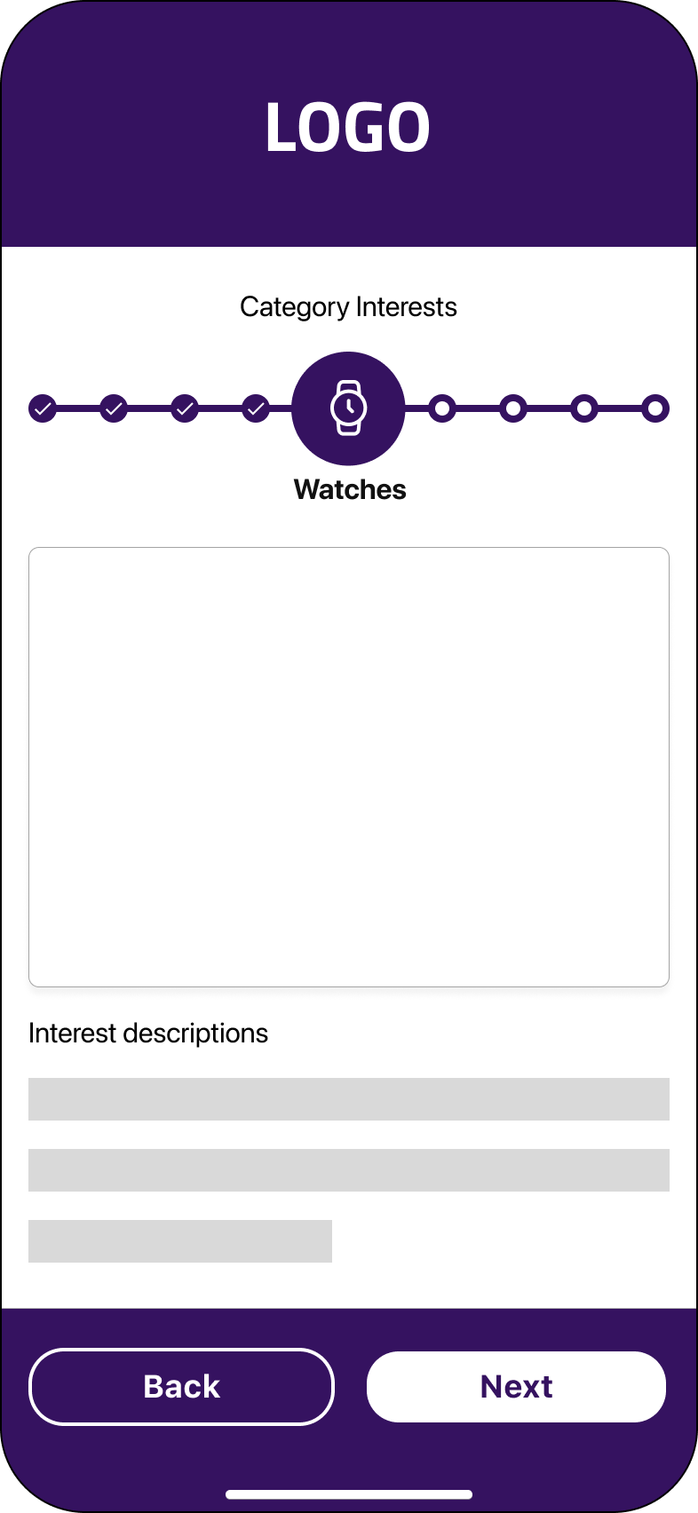 Original onboarding — one screen per interest category