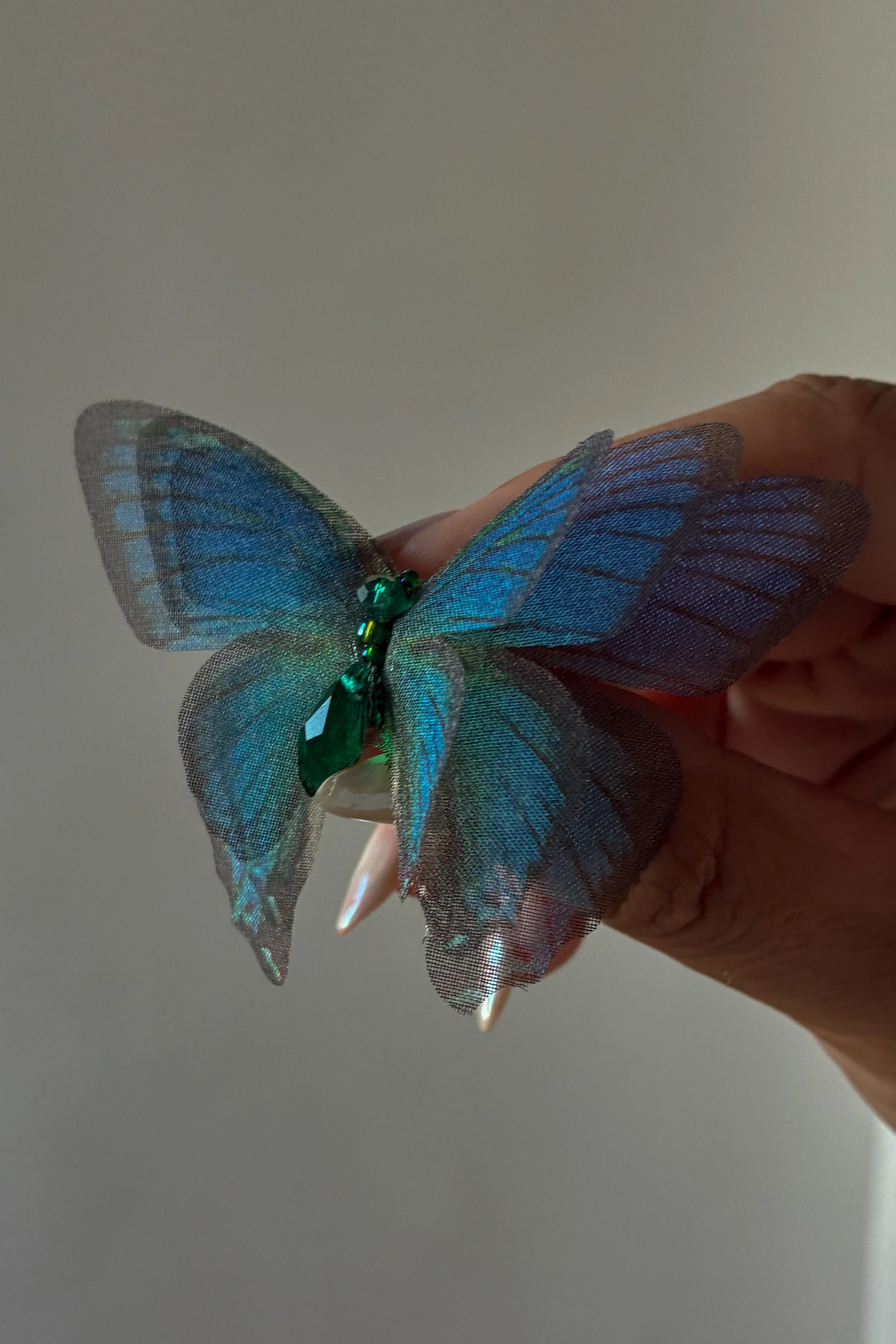 Blue butterfly wedding veil weight