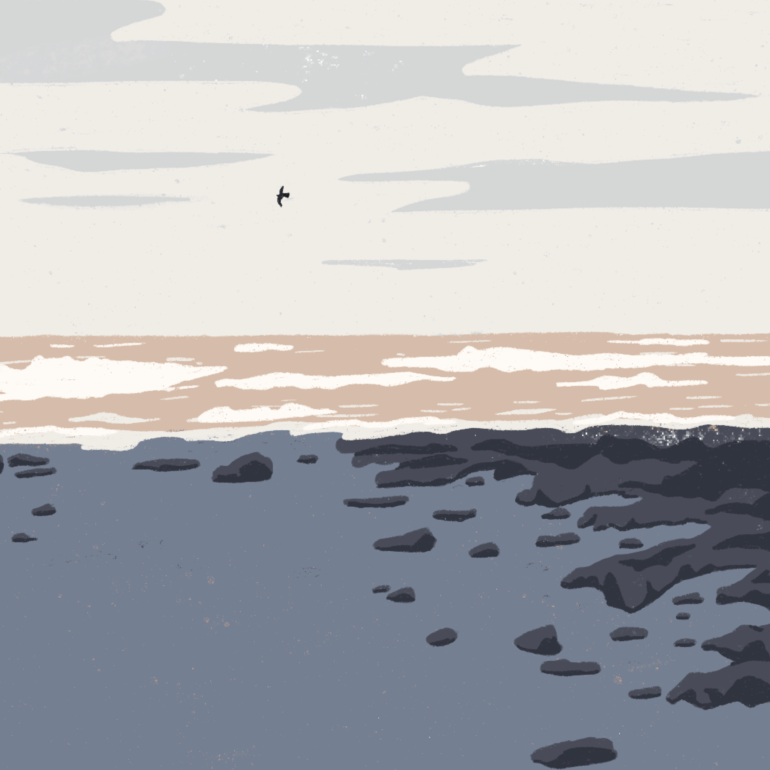 Dani Mayes digital illustration print of Llanon beach in West Wales