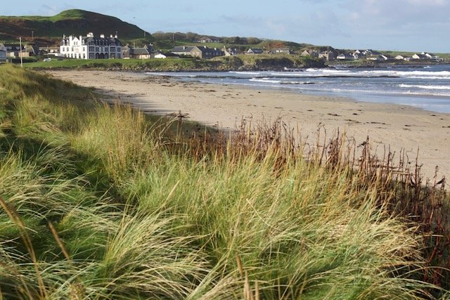 View from the dunes looking back to Machrihanish Village.
