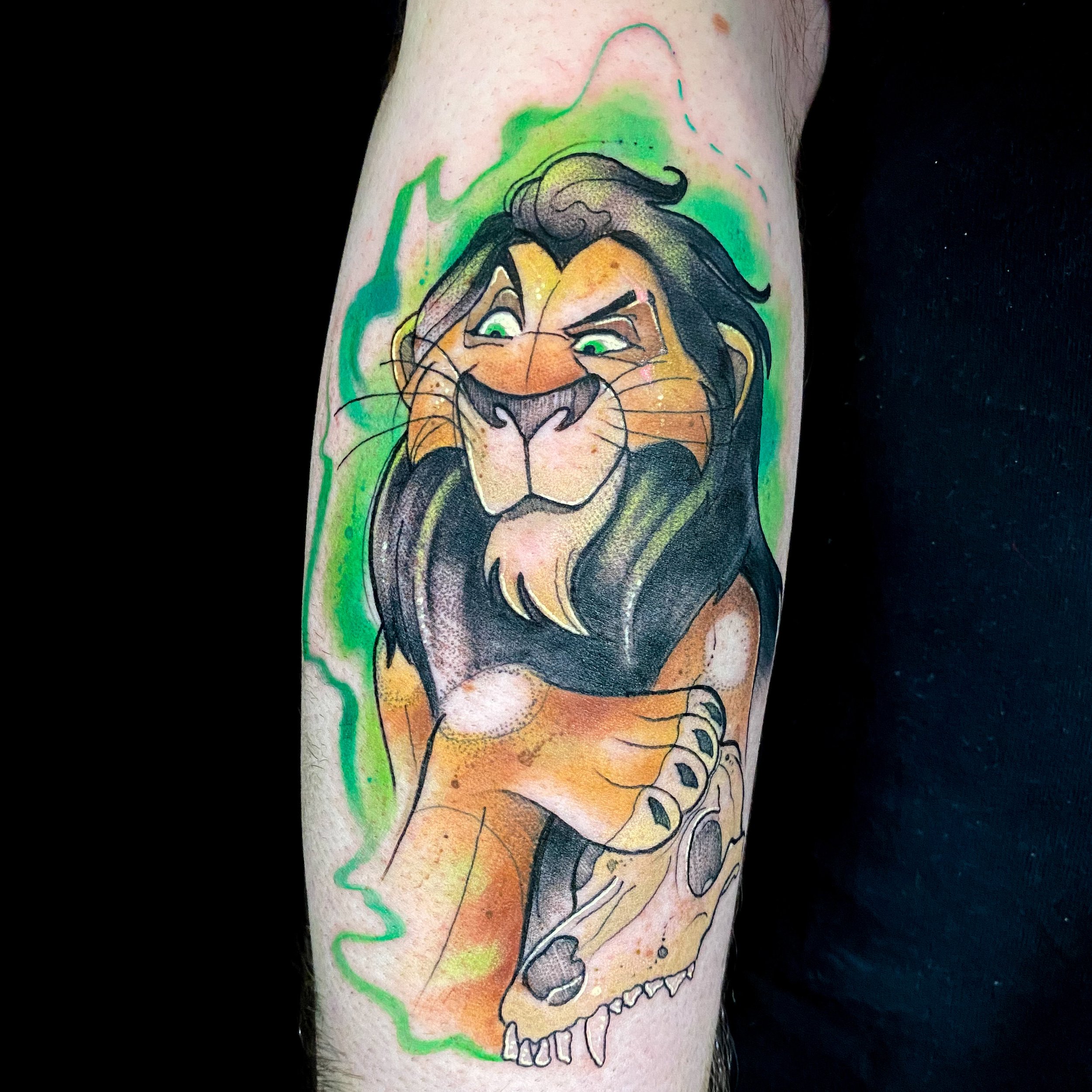 Lion King Scar in green smoke by Mauro @dublinink, Dublin Ireland. : r/ tattoo