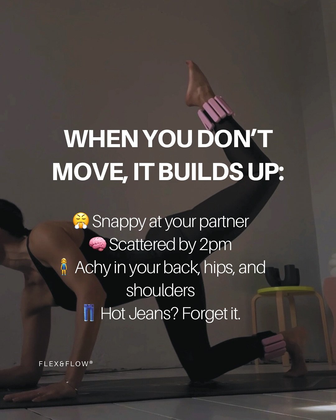 Let&rsquo;s be honest 👉 when you don&rsquo;t move, everything feels... off.
 Your patience wears thin. Your back starts whispering (then yelling). Your jeans don&rsquo;t fit the same. And even simple things like walking up stairs or getting out of b
