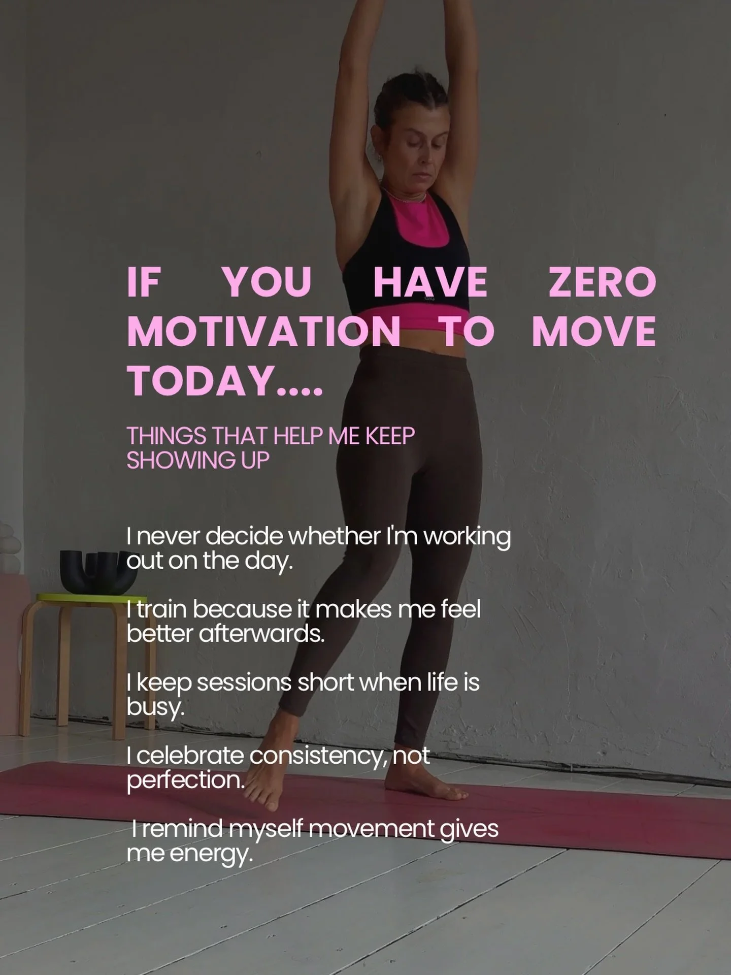 Motivation is a flaky little b**ch.
I don&rsquo;t wait around for it to show up. I&rsquo;ve just stopped making movement dependent on how I feel that day.

What helps me keep showing up:
&bull; I don&rsquo;t decide on the day whether I&rsquo;m traini