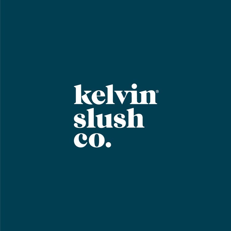  Kelvin Slush Co. logo in white on dark blue. 