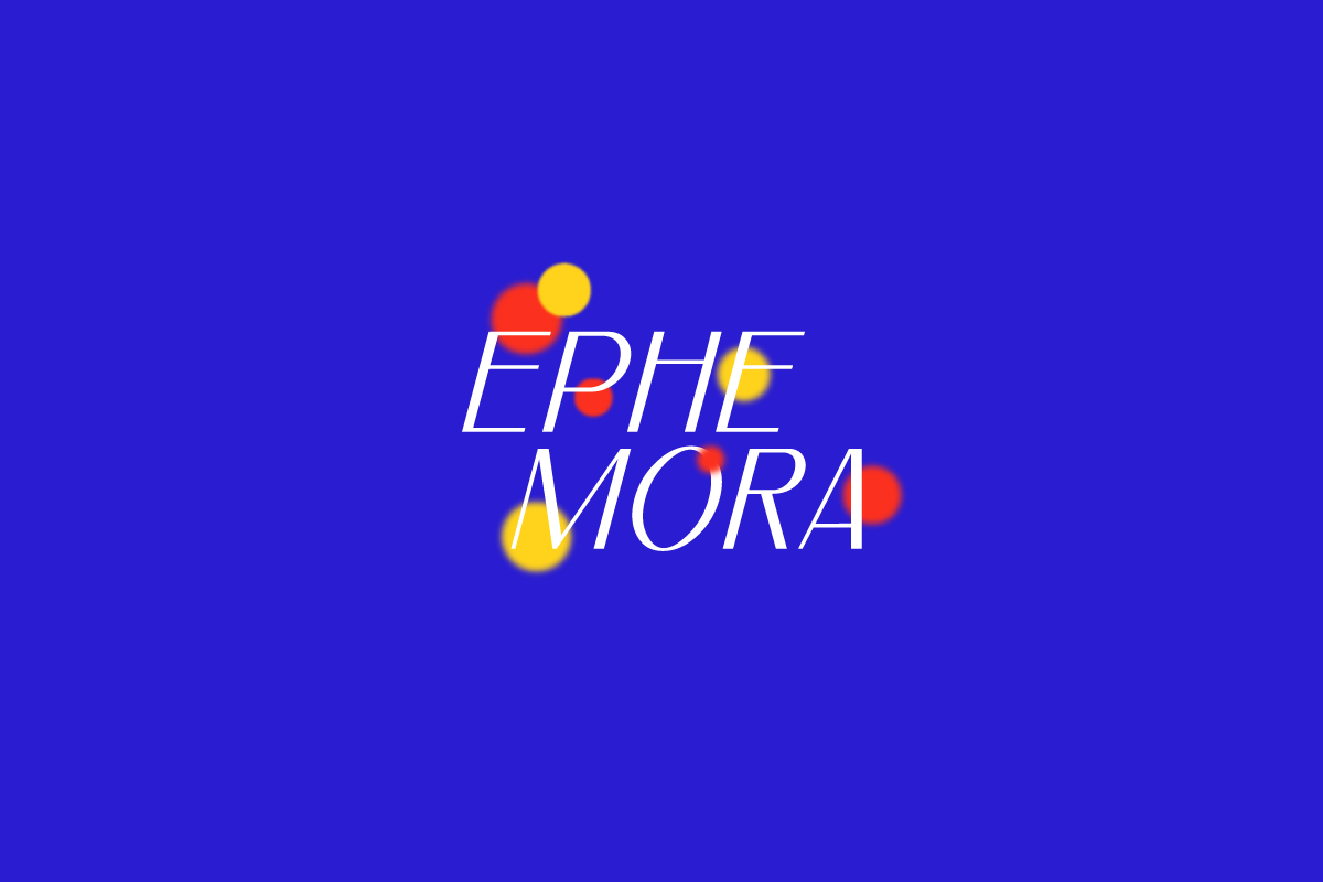  Ephemora logo in white, red, and yellow on a blue background 