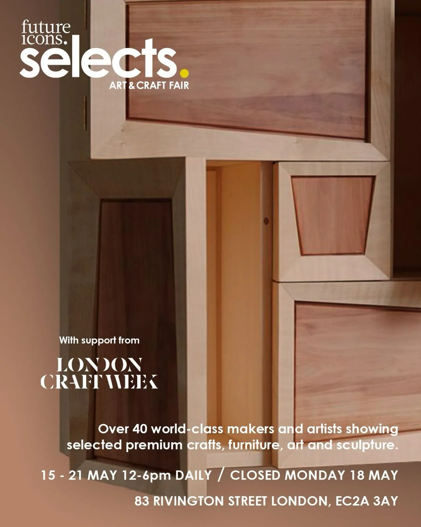 Super excited to be exhibiting @futureiconsselects as part of @londoncraftweek and @clerkenwelldesignweek 

I&rsquo;ll be showing the Radiant Cabinet and some of my latest work publicly for the first time, alongside 40+ incredibly talented craft led 