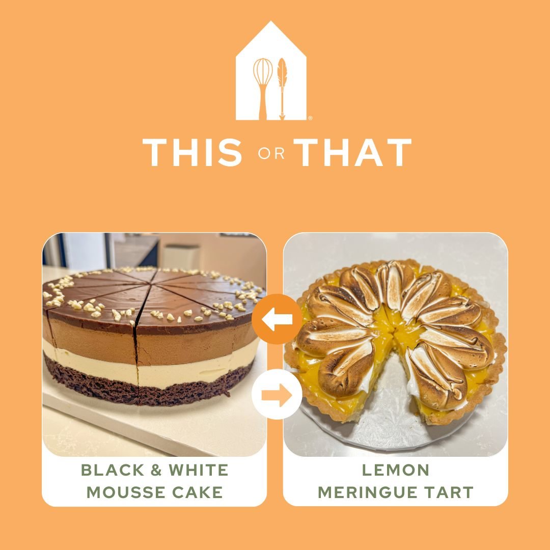 This or that with our Black &amp; White Mousse Cake and our Lemon Meringue Tart! 
.
Order online for pickup or delivery: https://whiskandarrow.com/order
.
#whiskandarrow #appleton #bakery #shoplocal #madefromscratch #lemon #lemontart #chocolate #brow