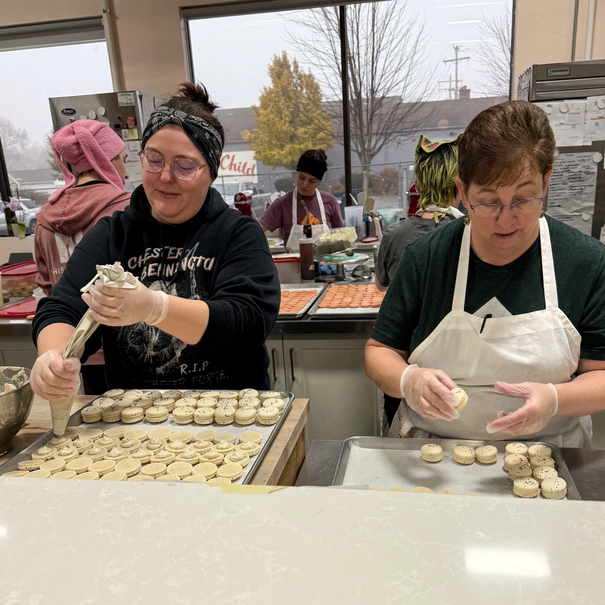 Sarah and Lisa are busy filling Christmas Cookie Macarons for you! Who's excited to get these macarons back? I know I am.
.
Stop in or order online thru our app for pickup or delivery!
.
#whiskandarrow #appletonwi #bakery #wisconsinbakery #wisconsin
