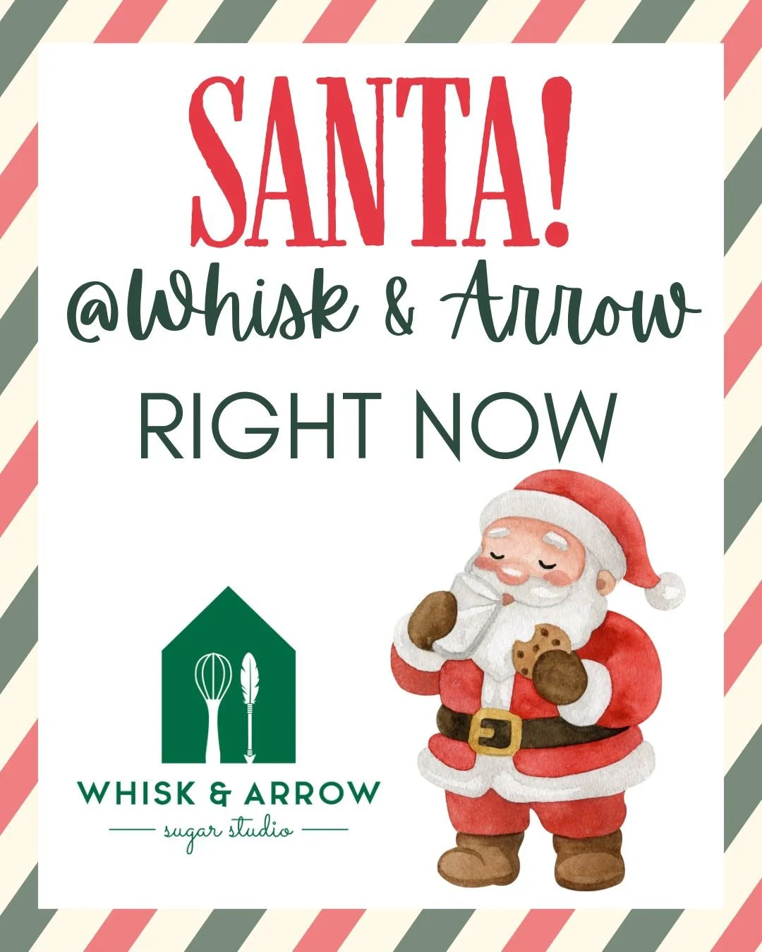 Santa is here!!! Come get some photos, give Santa your wish list, or enjoy some treats, and find out if you've been naughty or nice. 
.
#whiskandarrow #appletonwi #santa #christmasphotos