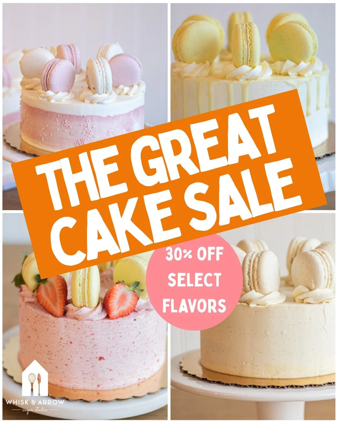THE GREAT CAKE SALE HAPPENING TODAY AND TOMORROW! (while supplies last)
.
We have changed our white cake recipe into something lighter. It took us a few tries, and in the meantime we kept producing our previous recipe. Well, that cake has got to go n
