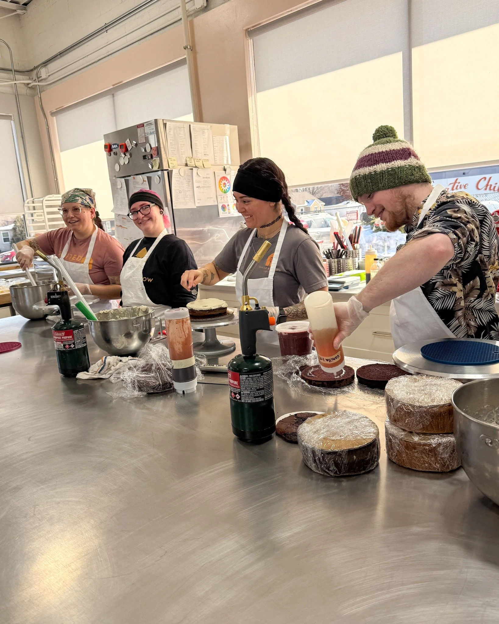 Smiles all around for Cake Team! They requested a group photo, does it look like everyone is working? 
.
Stop in or order online thru our app for pickup or delivery! Located in Appleton, Wisconsin. 
.
#whiskandarrow #appletonwi  #wisconsinbakery #loc