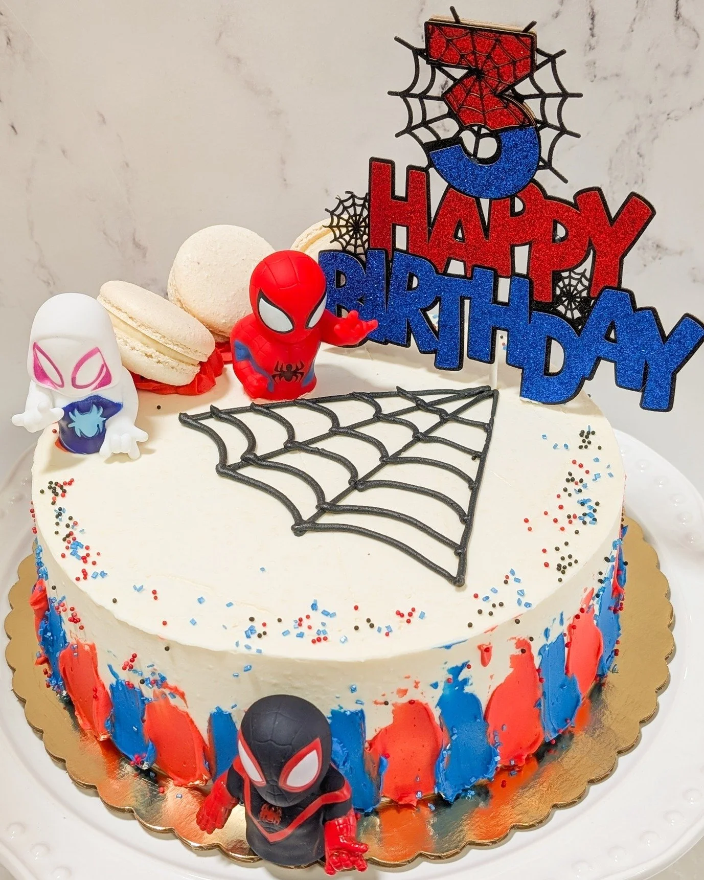 With great cake decorating skills, comes great responsibility! Chef Tara made this super cool, web-slinging cake for a birthday party that any Spider-man fan is sure to love. The topper and little figures were provided to us - but we also have tons o