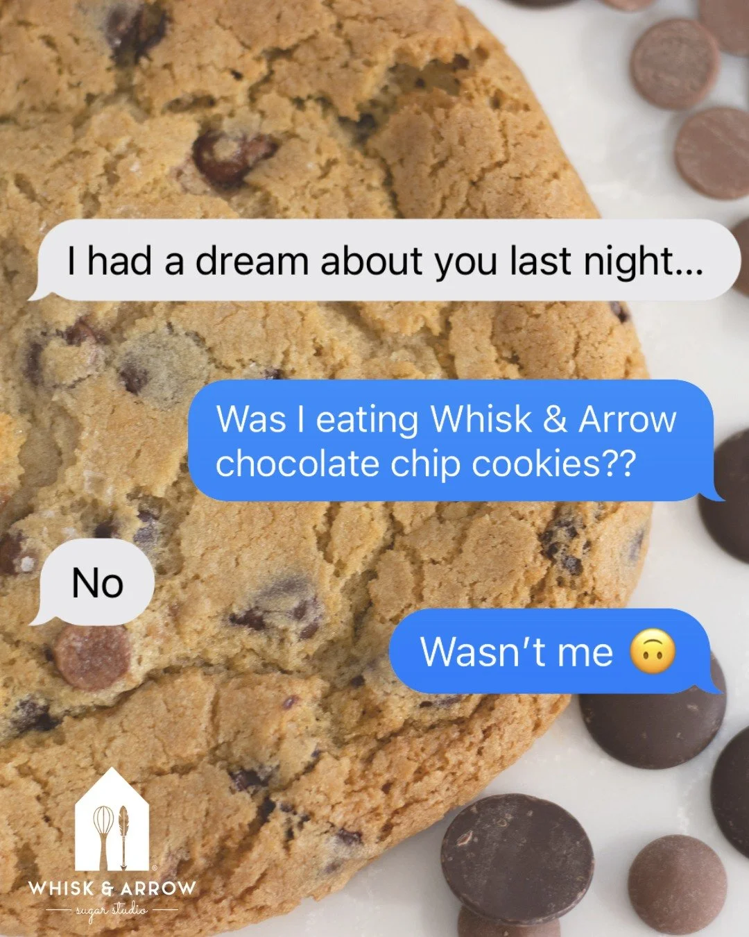 What did you dream about last night?? 🌕
.
Stop in or order online thru our app for pickup or delivery! Located in Appleton, Wisconsin. 
.
#whiskandarrow #appletonwi  #wisconsinbakery #localbusiness #chocolatechipcookies