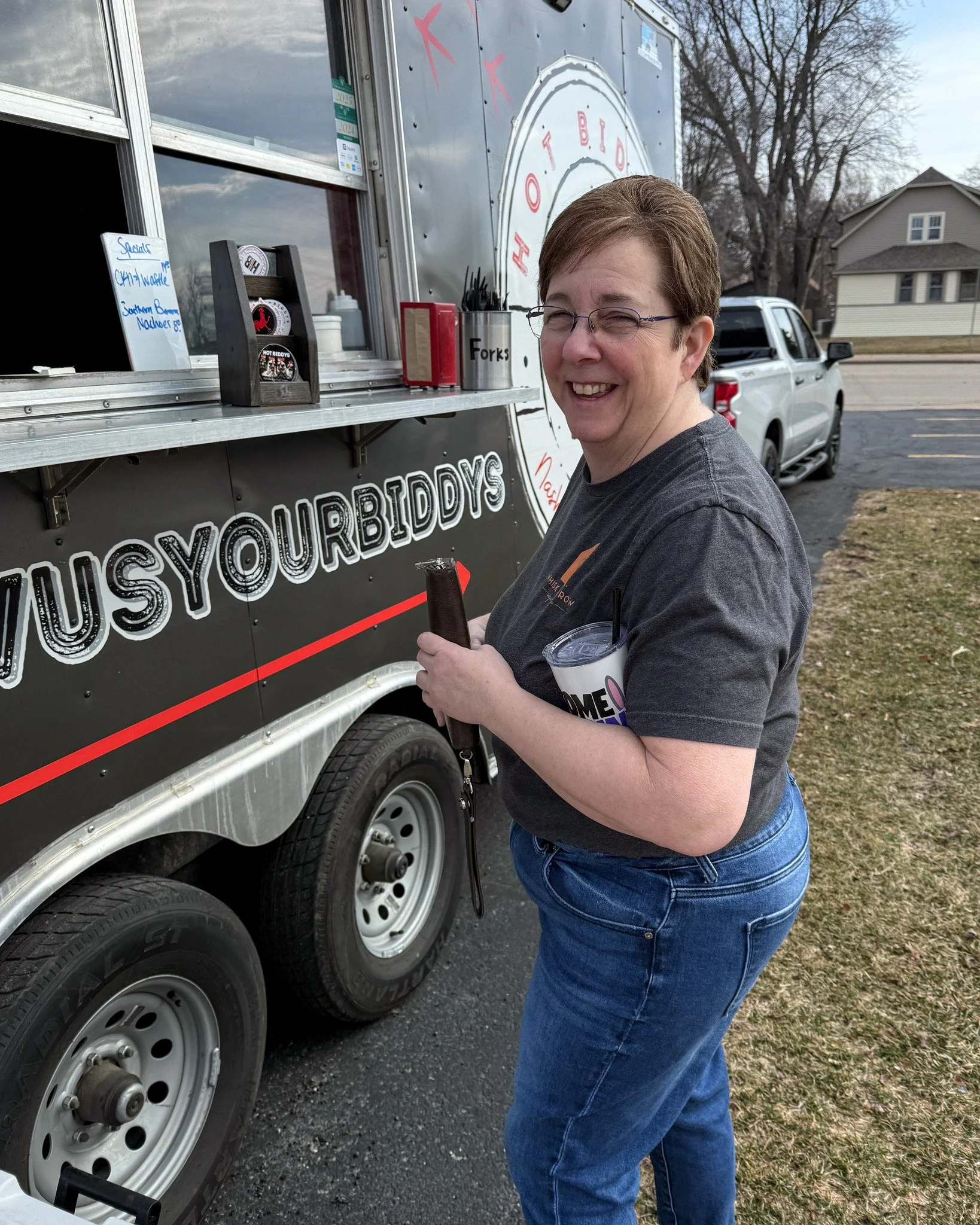 As you can tell we are VERY excited for @hotbiddys  being at the shop, Lisa was ready to be their first customer of the day. If you stop by and grab some lunch, bring proof of purchase into Whisk to enjoy 50% off your drink! 🥰
.
#whiskandarrow #hotb