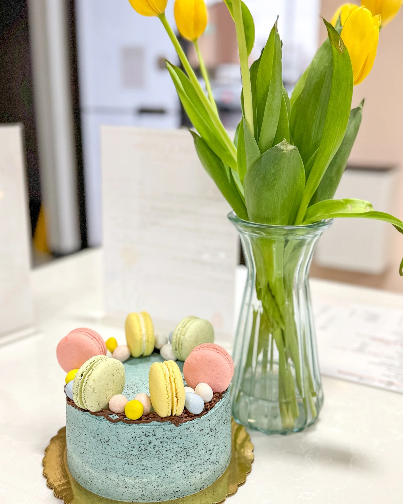 We have our Robin's Nest Cake in the cooler right now, ready to go! This is chocolate cake with malted Swiss meringue buttercream, and has Oreo buttercream on the outside. 
.
Stop in or order online thru our app for pickup or delivery! Located in App