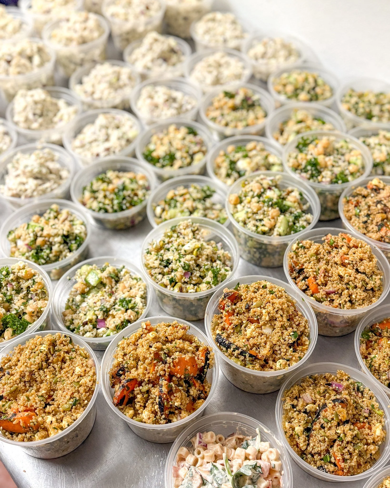 Look at all of these salads! Stop in and grab yourself something for lunch or dinner. 
.
Stop in or order online thru our app for pickup or delivery! Located in Appleton, Wisconsin. 
.
#whiskandarrow #appletonwi  #wisconsinbakery #chickensalad #pasta