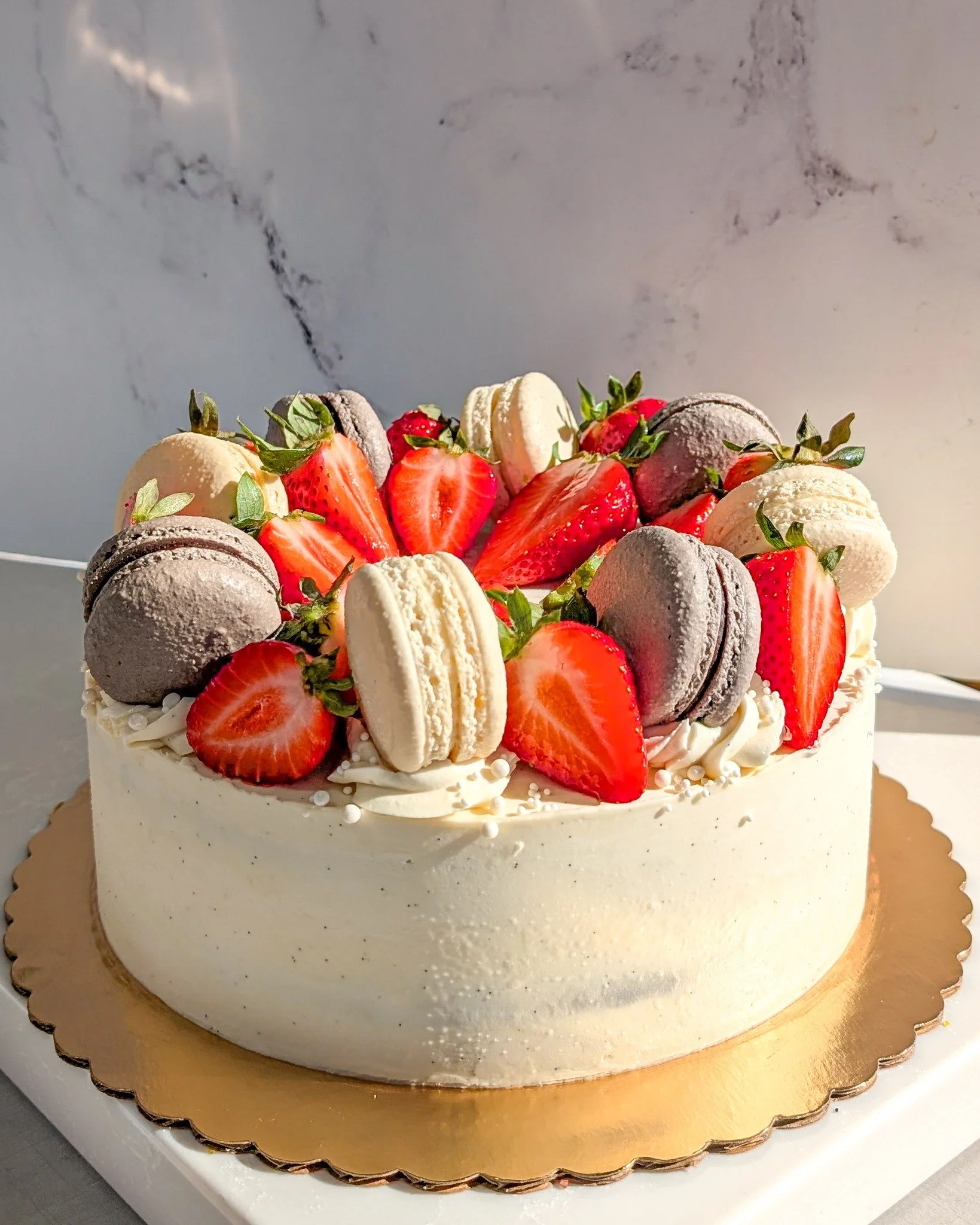 Fresh fruit may be the best topping for a cake! 🍓
.
Call or email us to book your orders! info@whiskandarrow.com 920-815-3645
.
Stop in or order online thru our app for pickup or delivery! Located in Appleton, Wisconsin. 
.
#whiskandarrow #appletonw