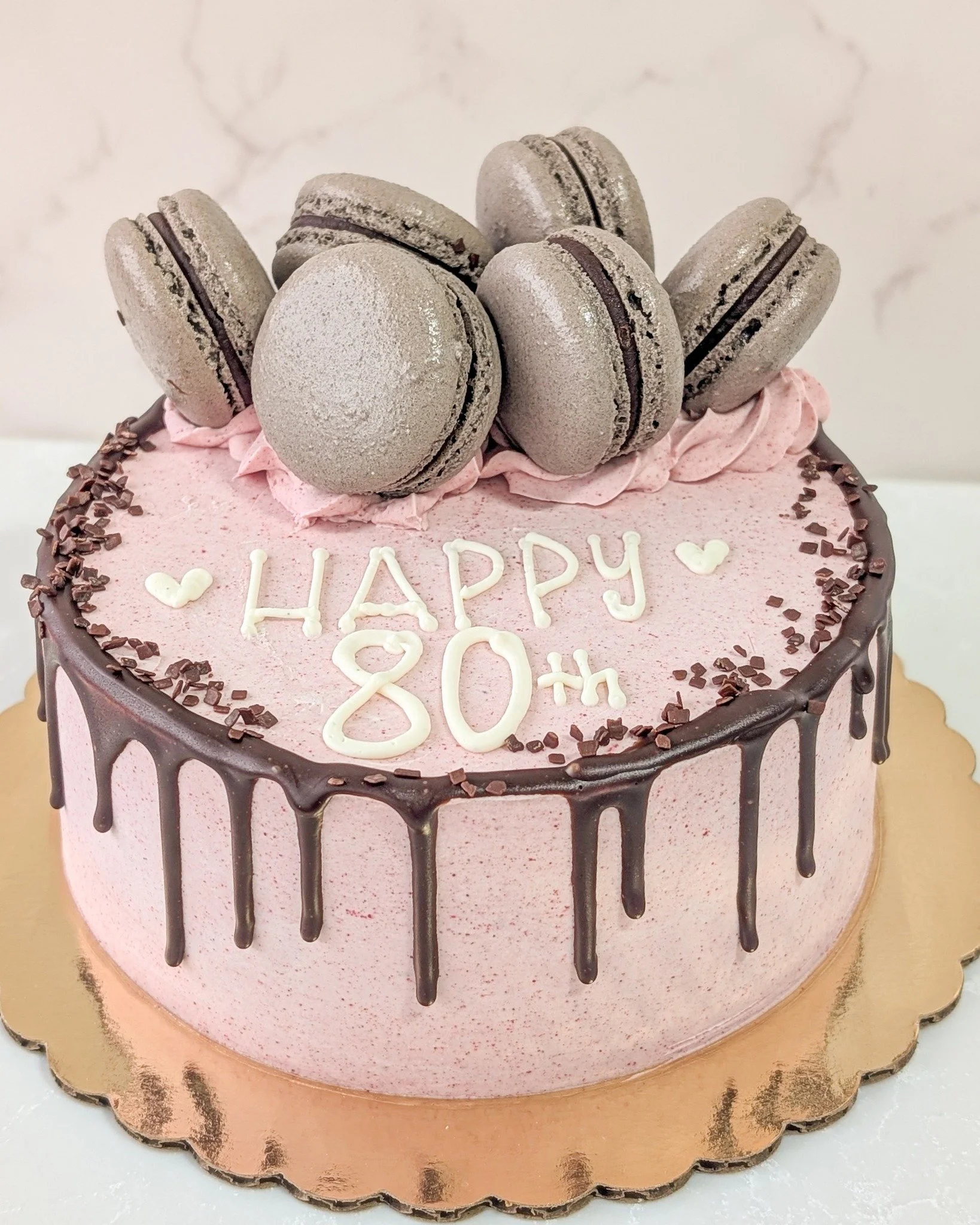 Don't forget you can get writing on your cake for an additional $10. Our cakes don't always fit much writing because of the macarons, so keep that in mind too! 
.
Call or email us to book your orders! info@whiskandarrow.com 920-815-3645
.
Stop in or 