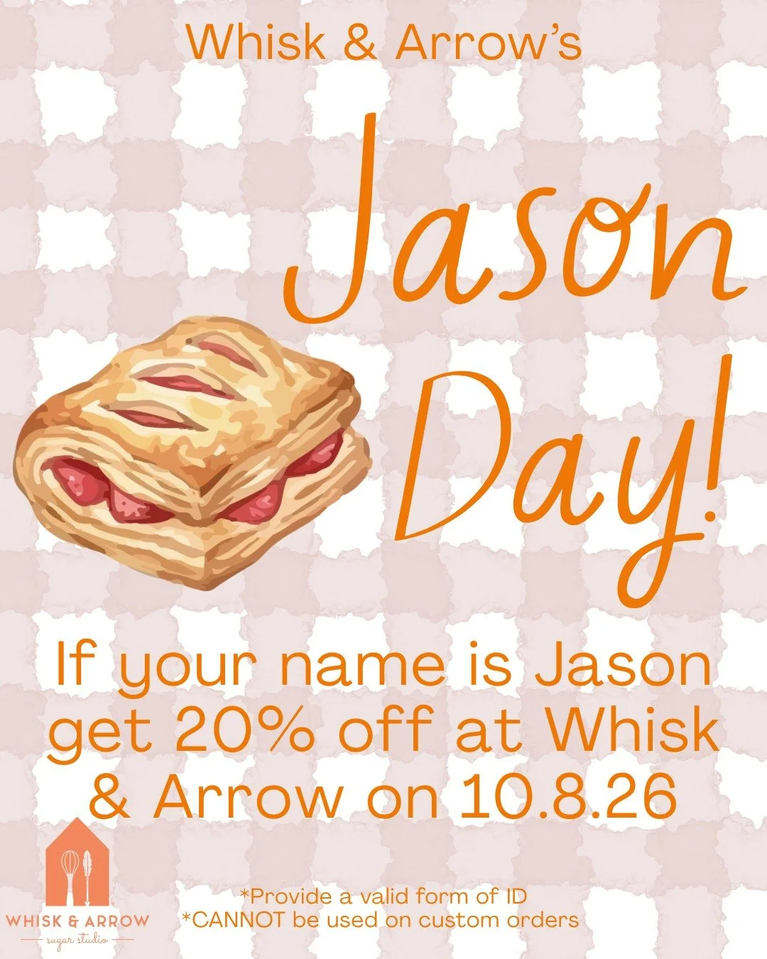 If your name is Jason, you get 20% off of your total purchase tomorrow, Thursday, October 8th. Any spelling is valid! Make sure to bring some form of identification to prove you are a Jason. Tag your favorite Jasons!
.
#whiskandarrow #appletonwi #wis