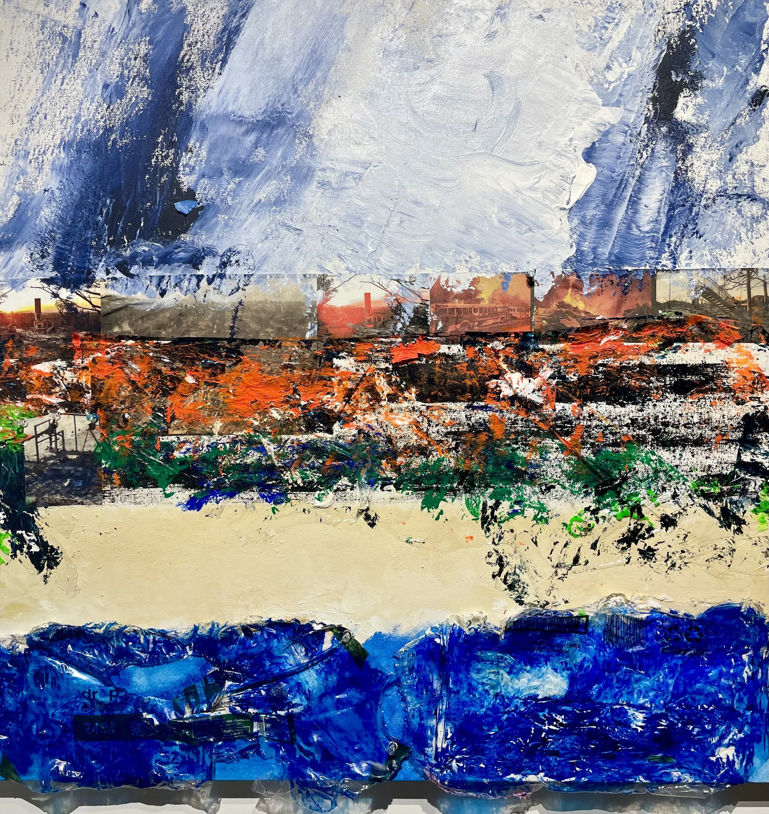 Nature’s Rebellion (In response to the Malibu fires January 2025)  
36”x 36”  
Acrylic & mixed media on canvas