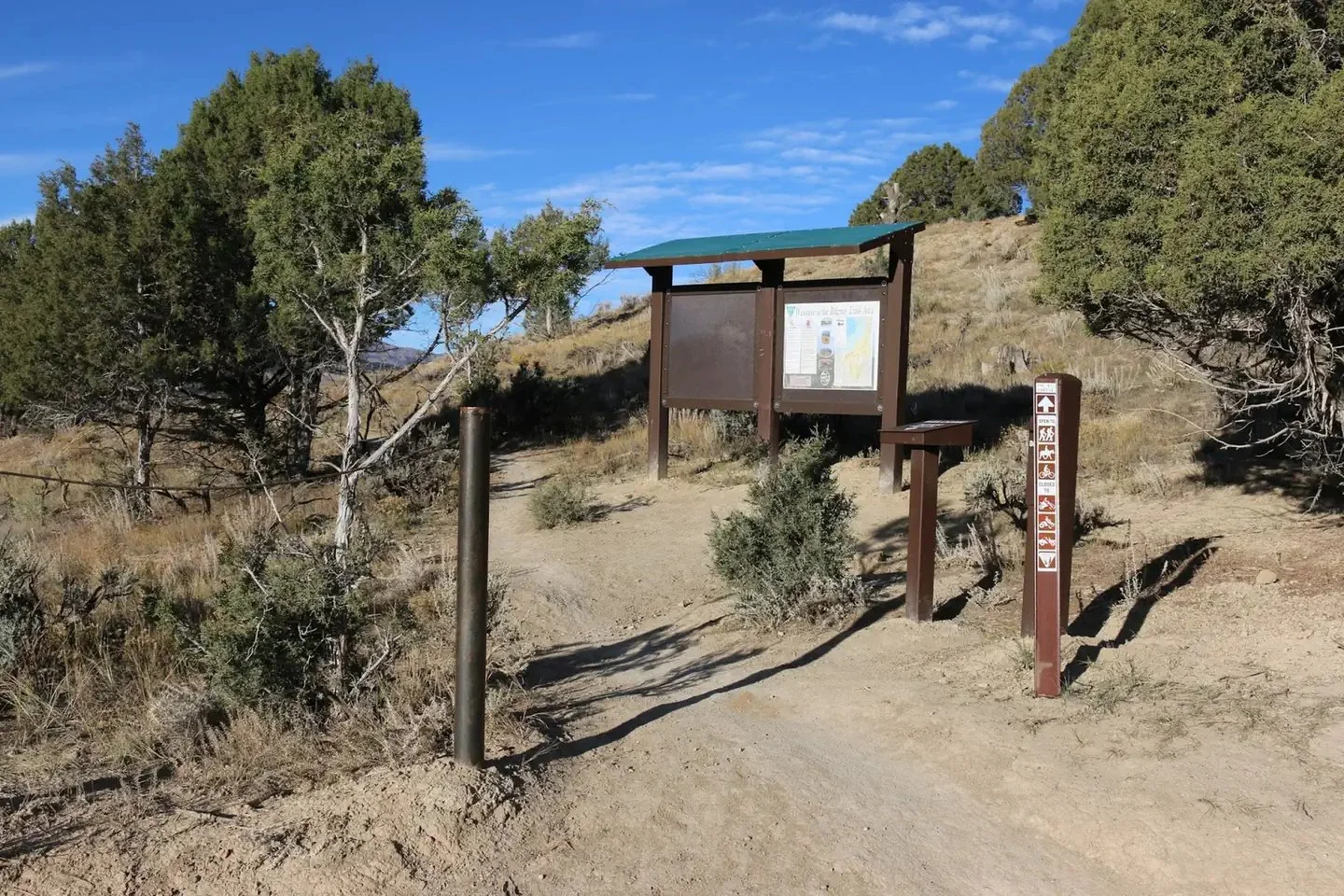 Trail entrance: Information kiosk and trail entrance at Ridgway Area Trails in Colorado.