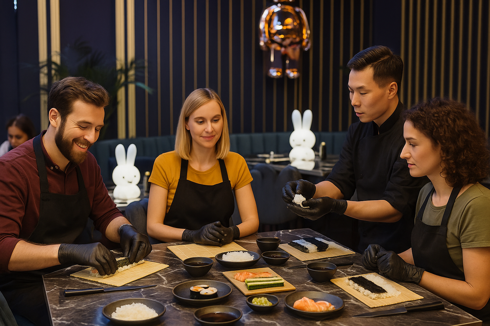 Gemeinsam Sushi rollen beim OISHINBO Sushi-Workshop in Dortmund