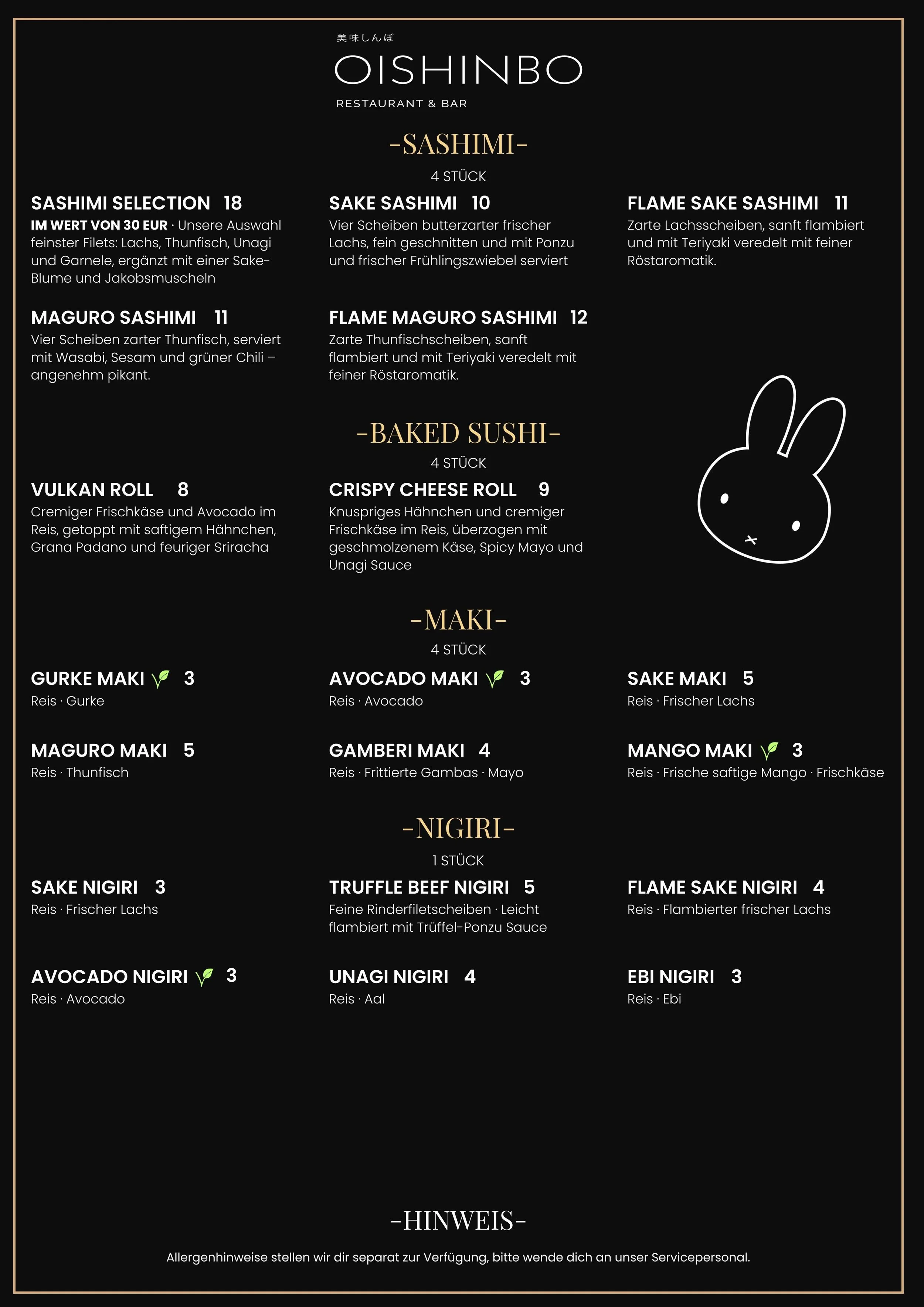 Sashimi, Maki, Nigiri, uvm.