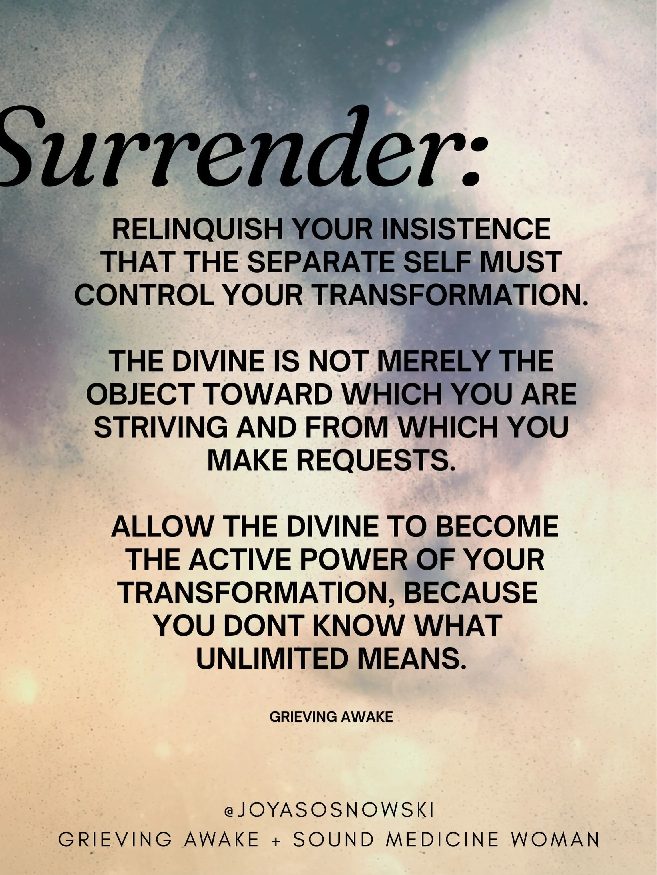 What Weston had taught me about surrender has been life changing. And I&rsquo;m getting much better at it - and what comes blows me away. 

You surrender, be said, because you don&rsquo;t know what unlimited means. 

And so I surrender all of me in s