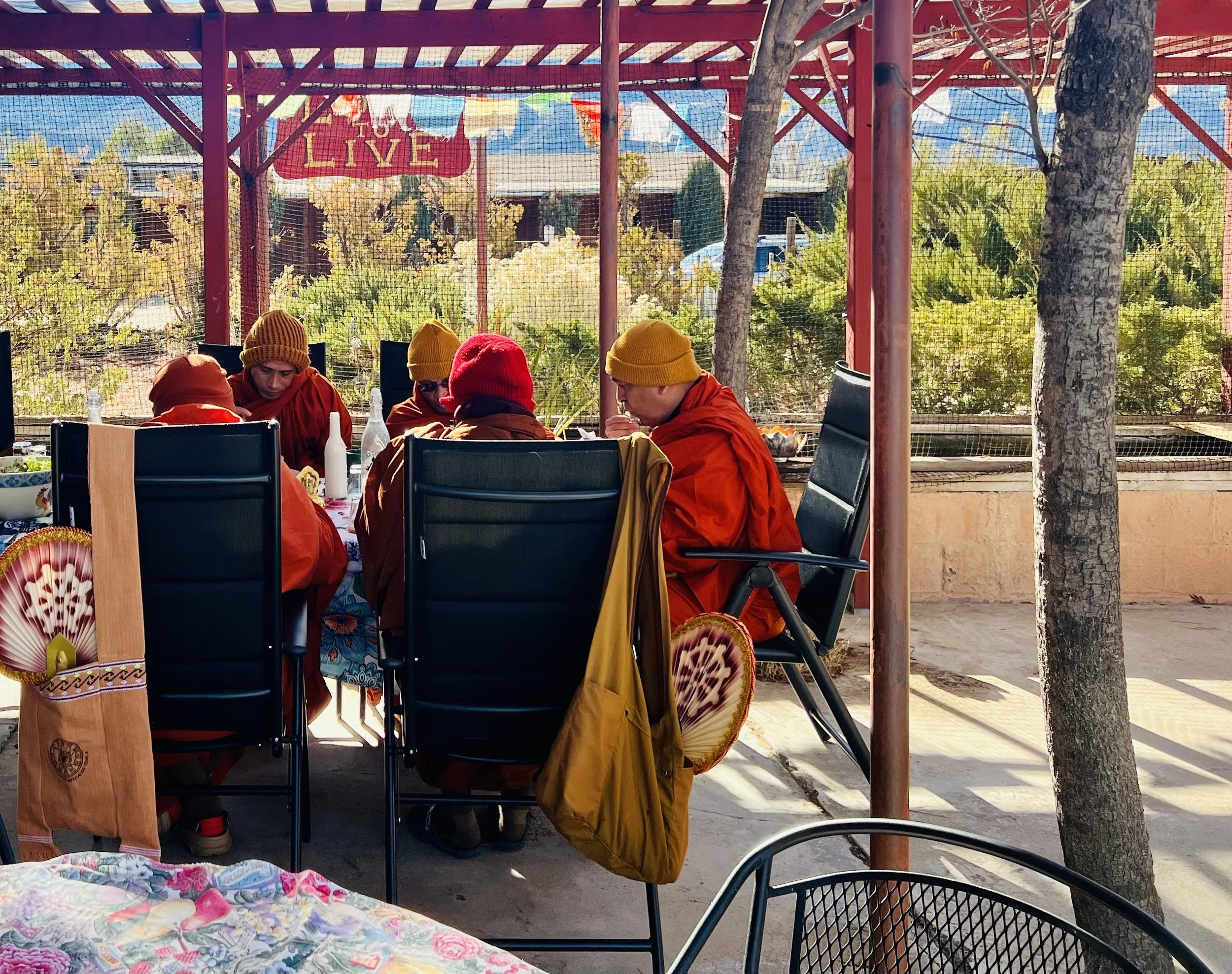 Monks eating lunch at loveology retreat