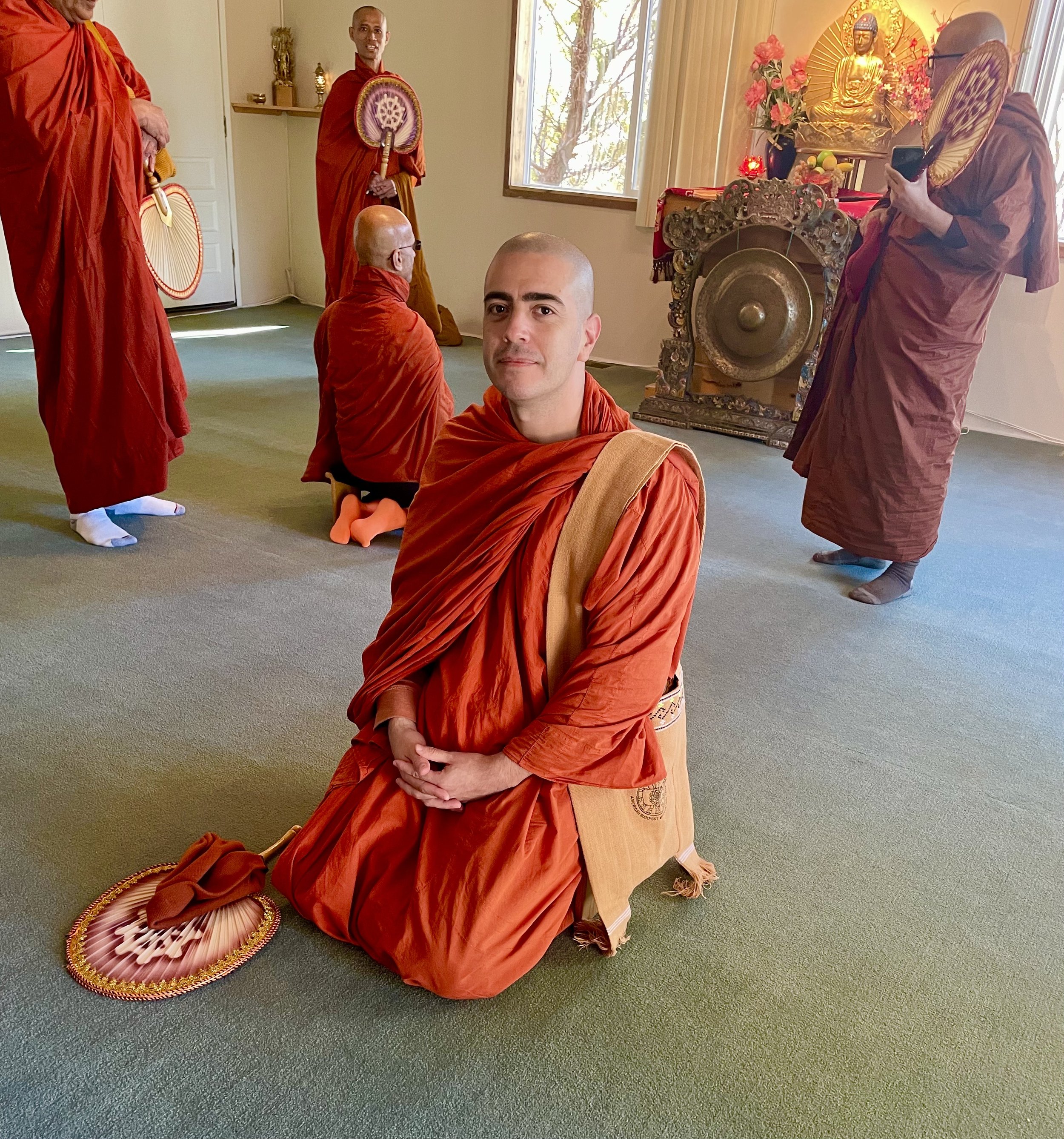 Buddhist Monks Meditating in the Buddhist Temple