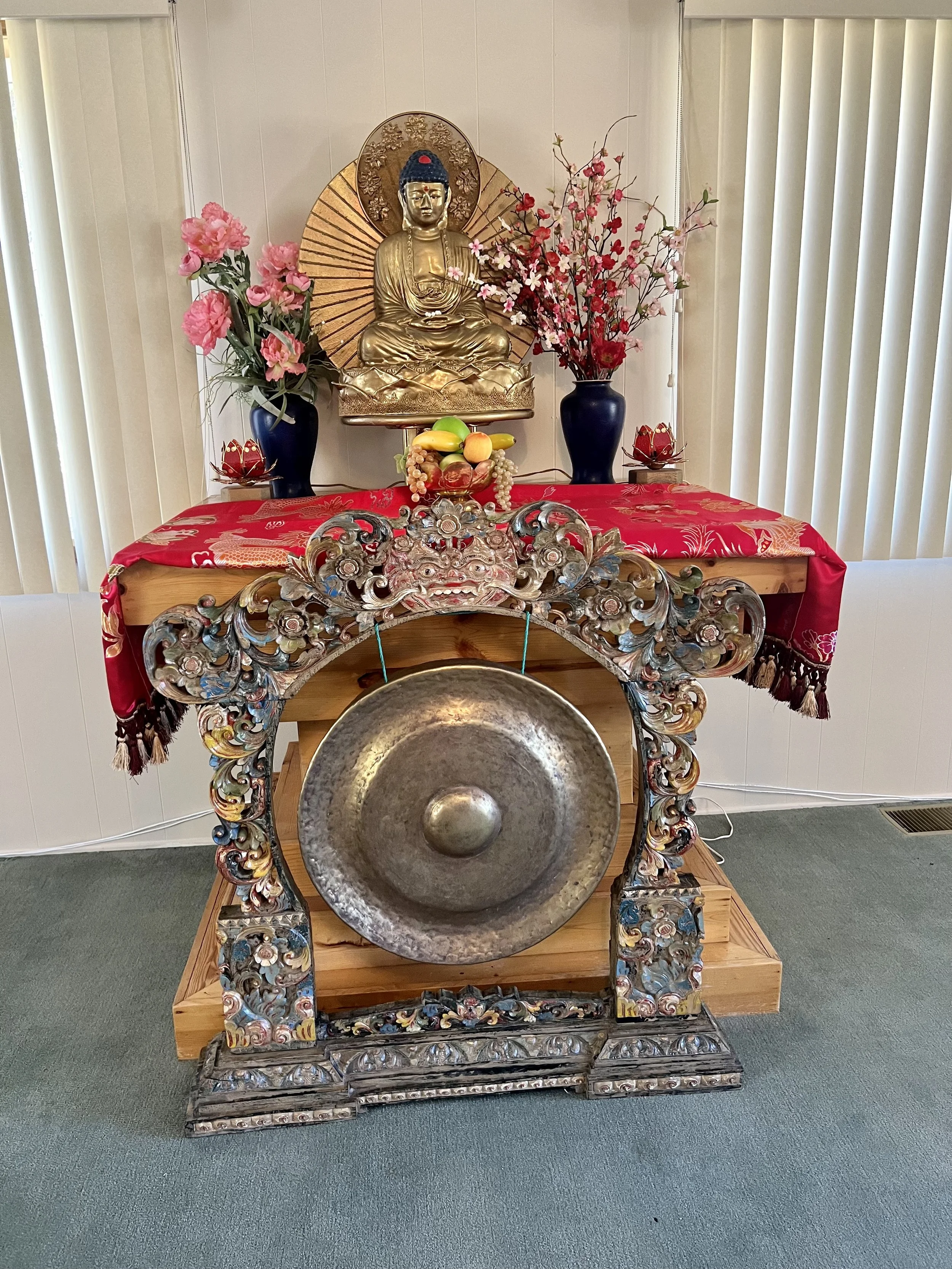 The Meditation Room Alter with an ancient gong from Bali