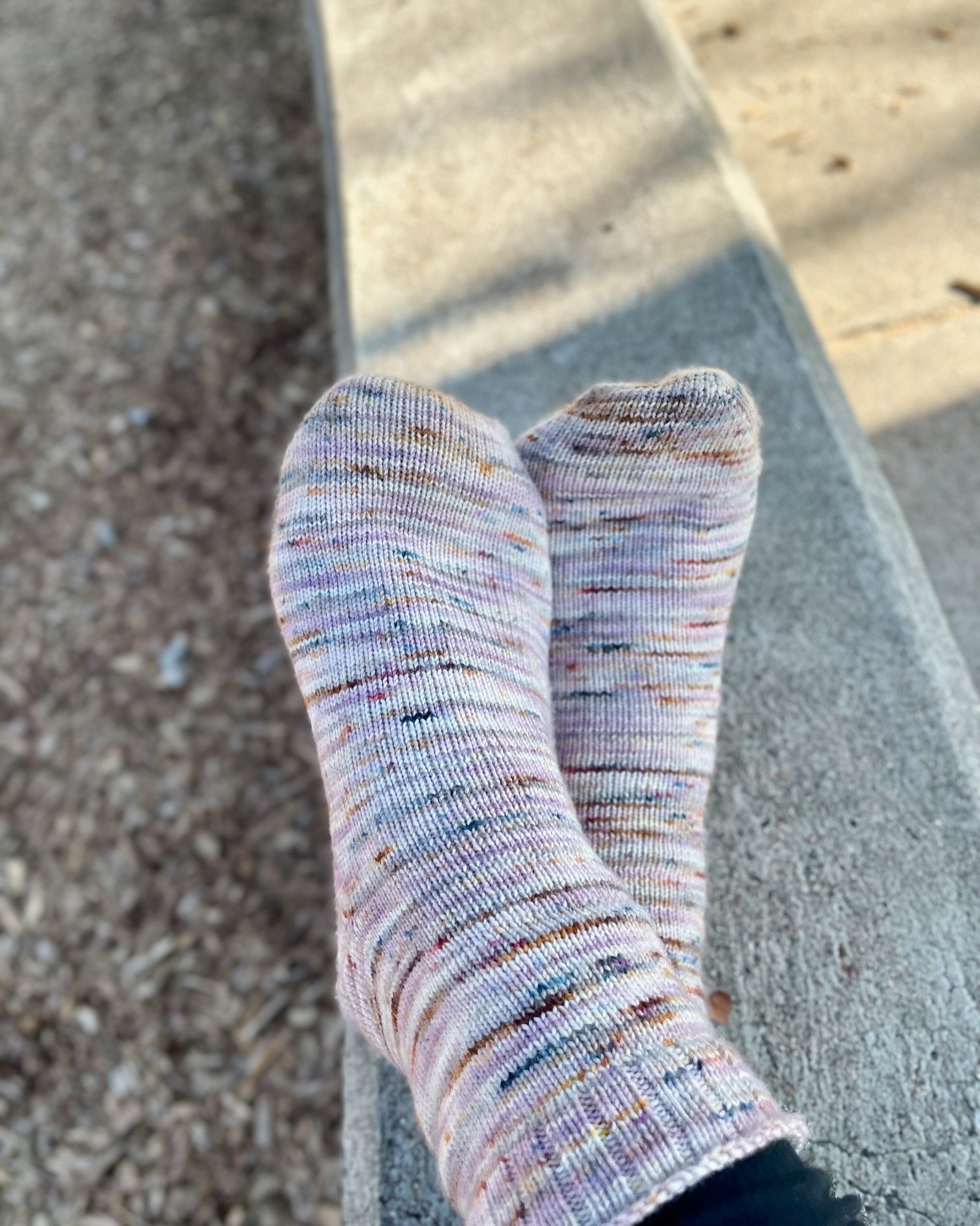 🍦🧦 first time posting some #handknit socks to my grid AND doing #memademay🧦🍦

I am a ~very~ loose knitter, thanks to preferring continental style, putting minimal tension on my working yarn, and loving the slip slip slip of metal needles.

When i