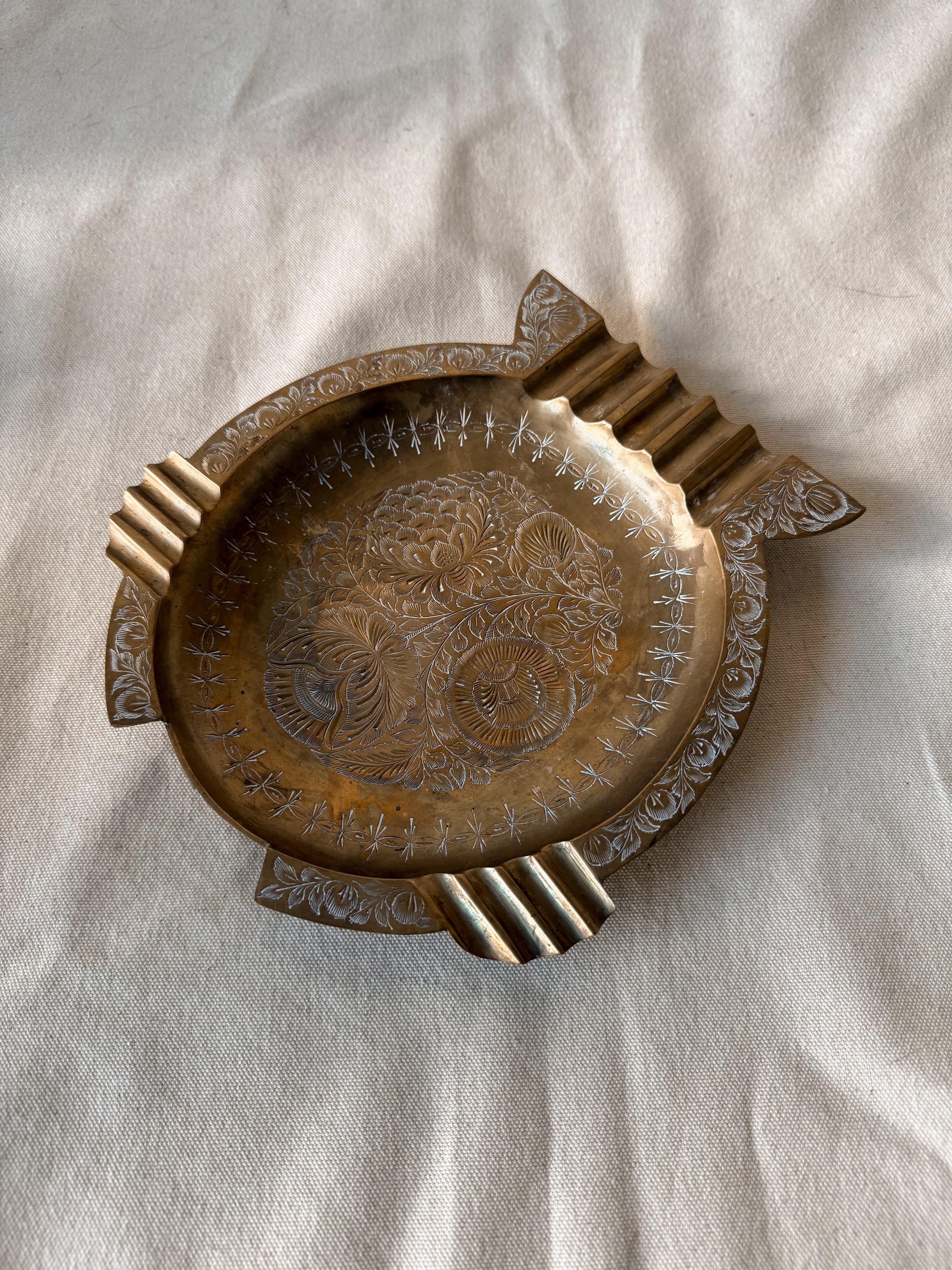Brass Etched AshTray/Spoon Rest