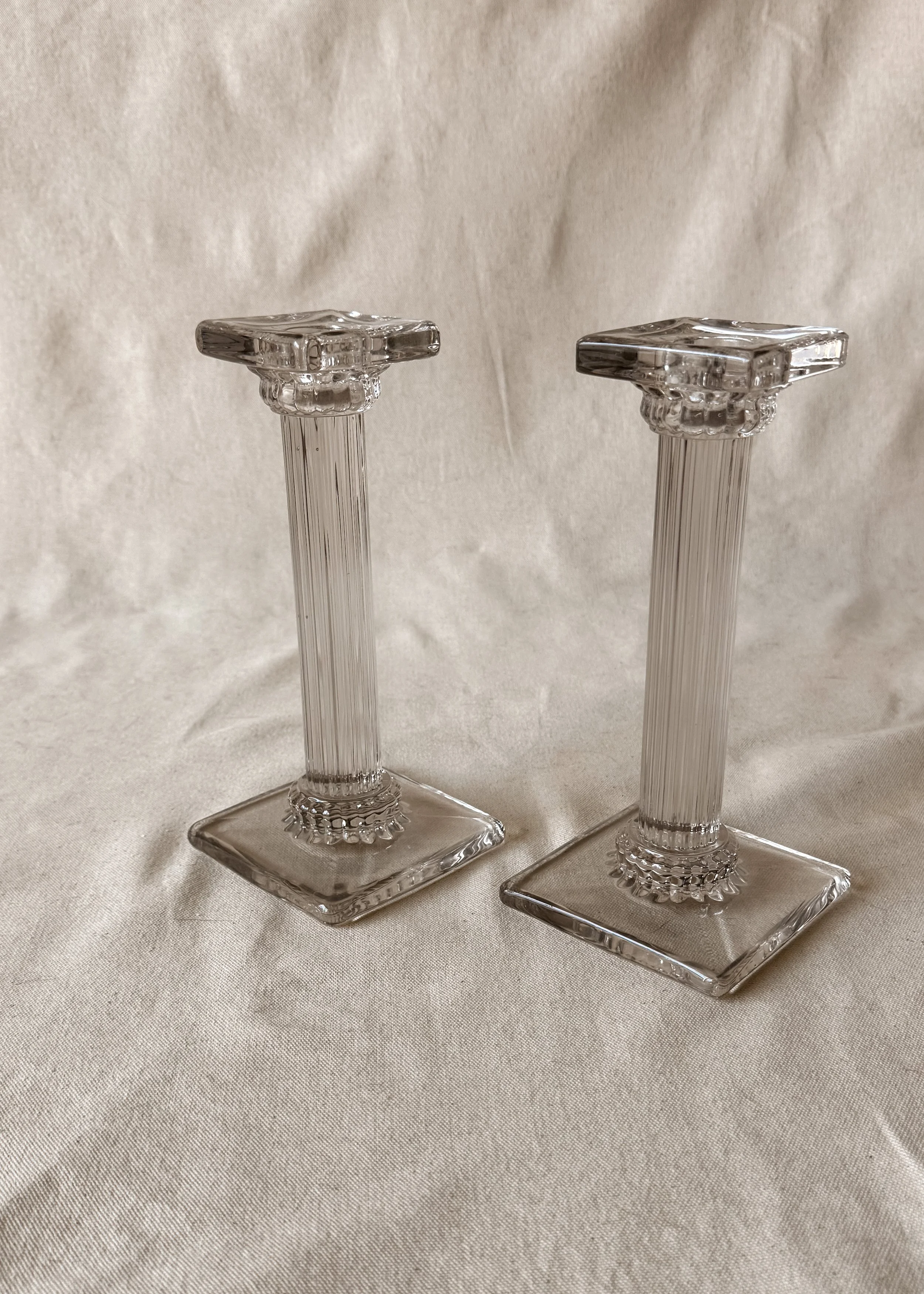 Pair Glass Column Candlesticks
